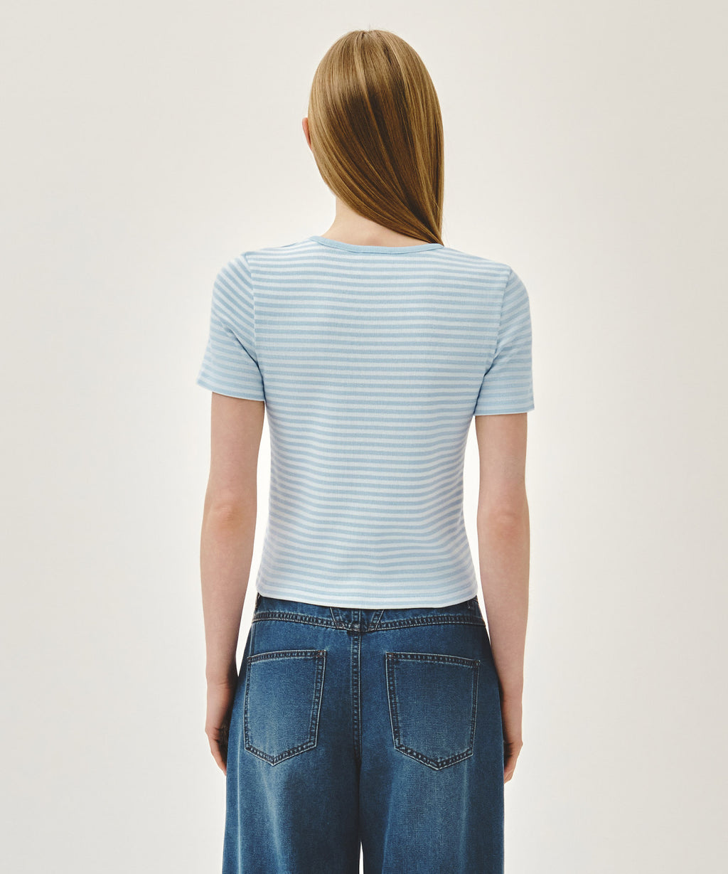 Marithe & Francois Girbaud - Deep Neck Ringer Tee (Sky Blue) product image 3 | TRAB K-Fashion Australia