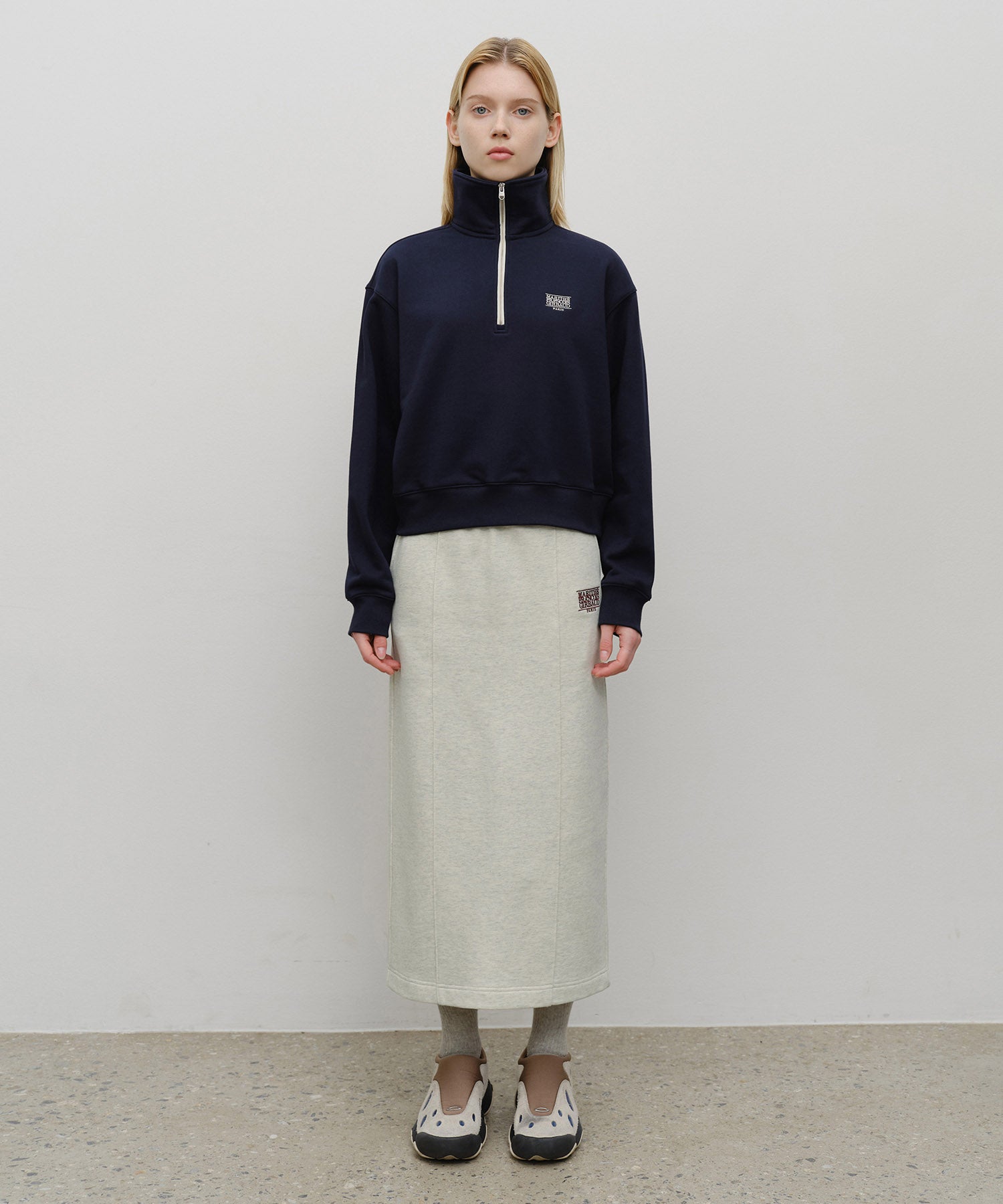 Marithe & Francois Girbaud - Embroidery Classic Logo Sweat Skirt (Oatmeal) product image 3 | TRAB K-Fashion Australia