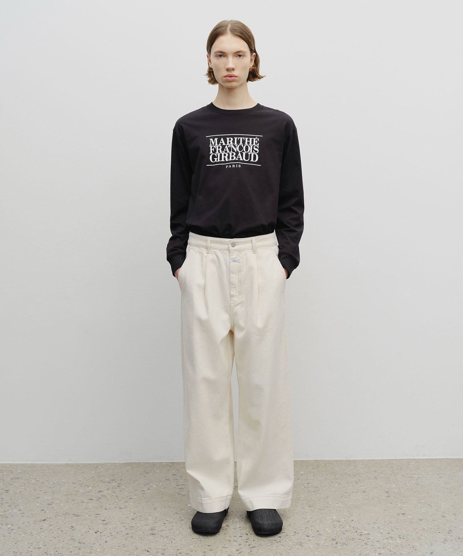 Marithe & Francois Girbaud - Low-waist Tuck Wide Denim Pants (Ecru) product image 3 | TRAB K-Fashion Australia