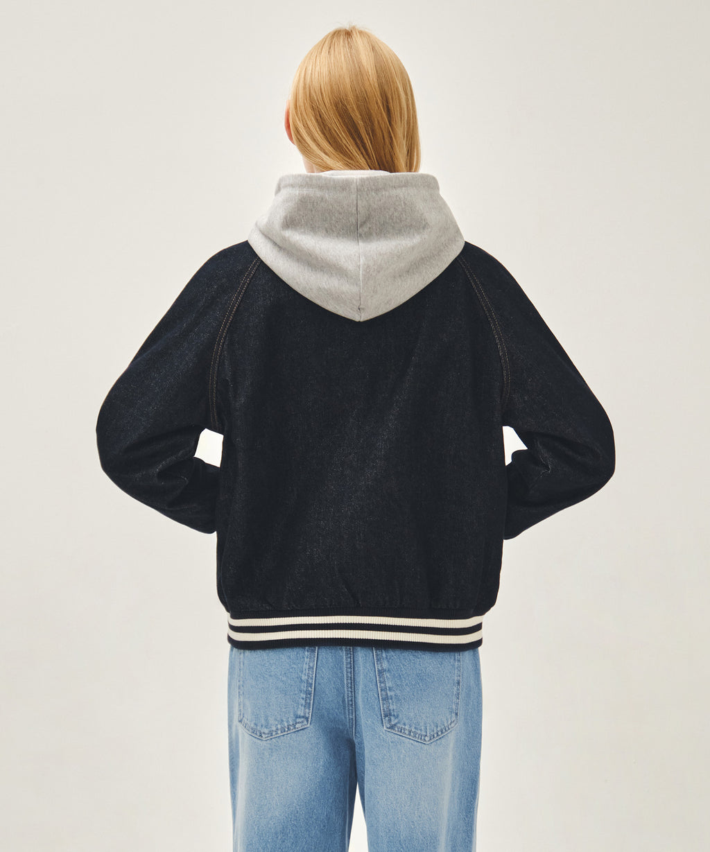 Marithe & Francois Girbaud - Classic Logo Raglan Denim Varsity Jacket (Indigo) product image 3 | TRAB K-Fashion Australia