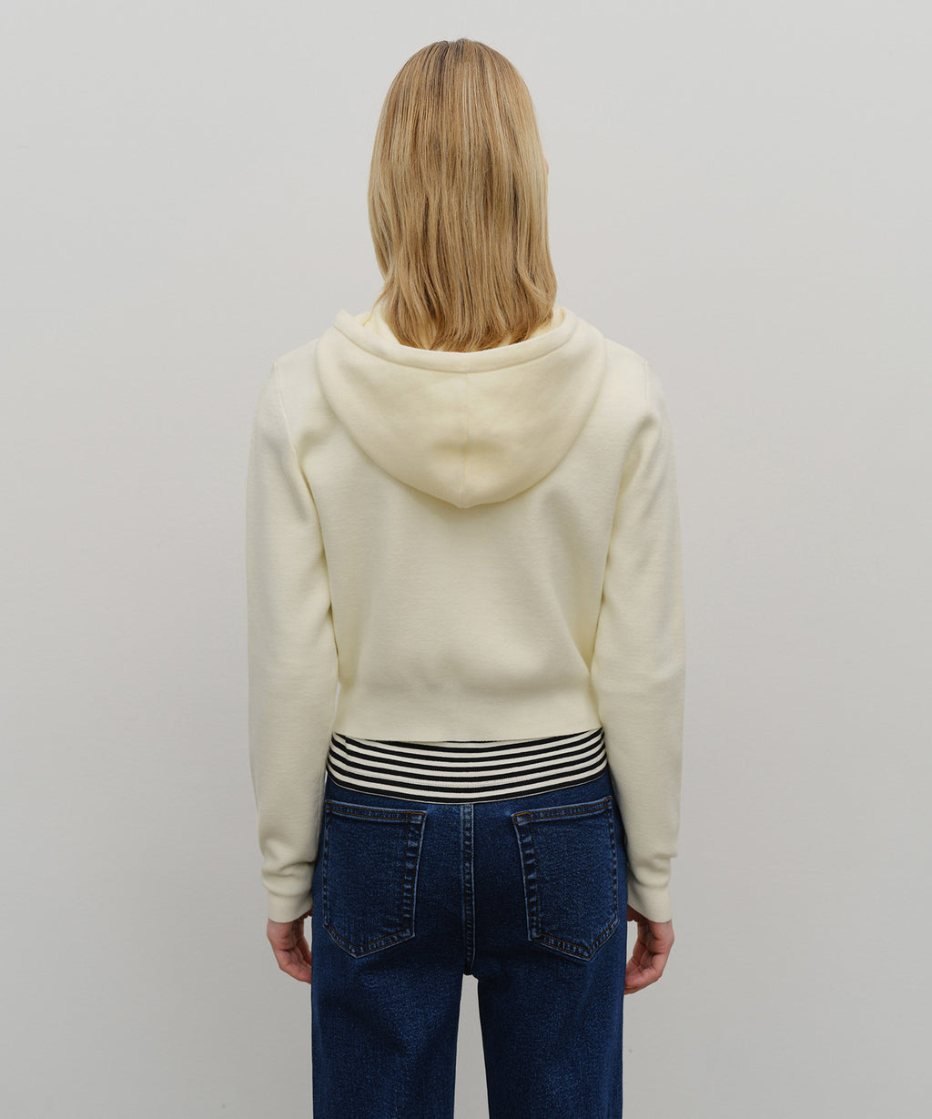 Marithe & Francois Girbaud - Classic Logo Crop Knit Hoodie Zipup (Ivory) product image 3 | TRAB K-Fashion Australia