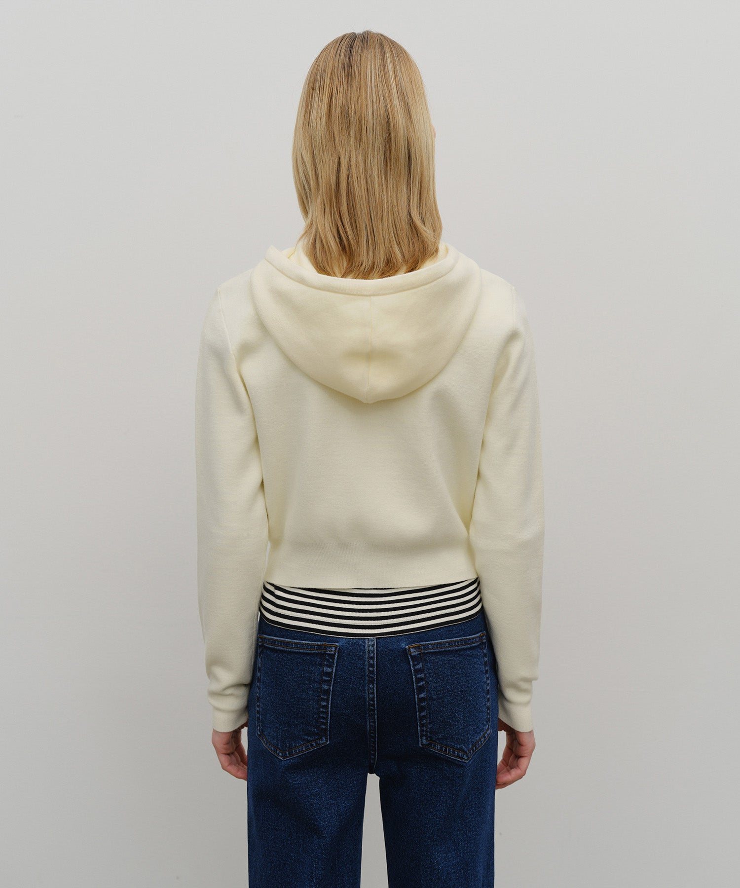 Marithe & Francois Girbaud - Classic Logo Crop Knit Hoodie Zipup (Ivory) product image 3 | TRAB K-Fashion Australia