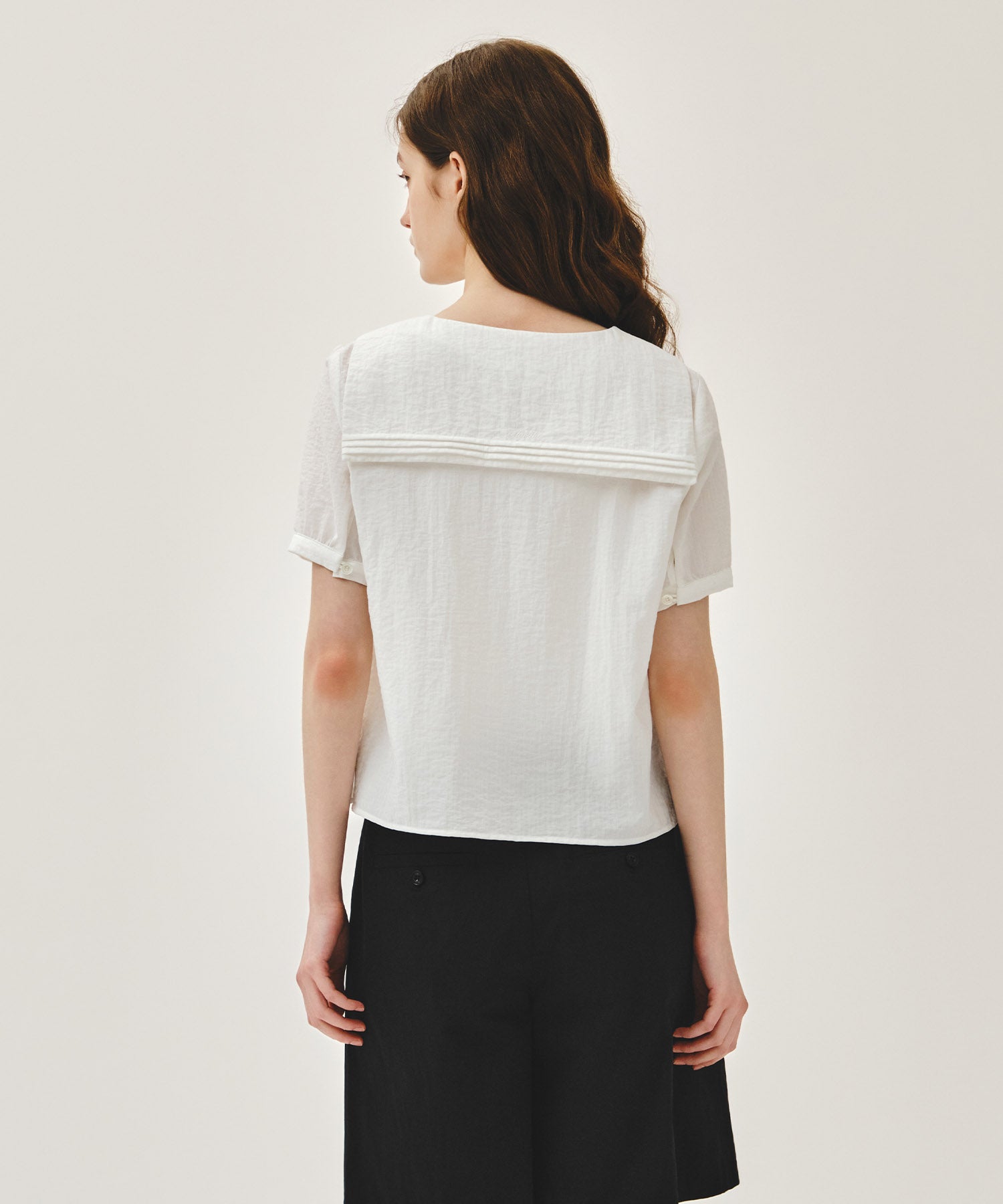 Marithe & Francois Girbaud - Pin Tuck Sailor Half Sleeve Shirt (White) product image 3 | TRAB K-Fashion Australia