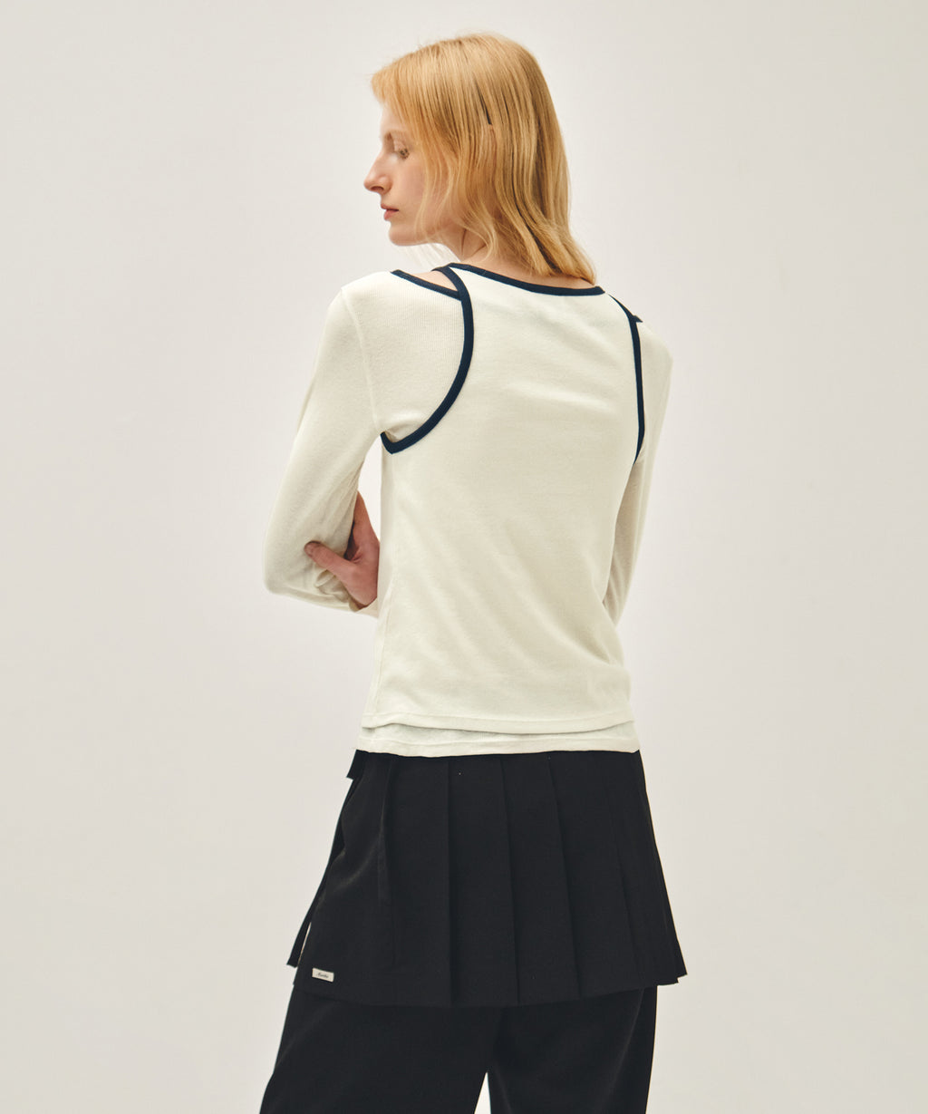 Marithe & Francois Girbaud - Sleeveless Layered Long Sleeve Tee (Ivory) product image 3 | TRAB K-Fashion Australia