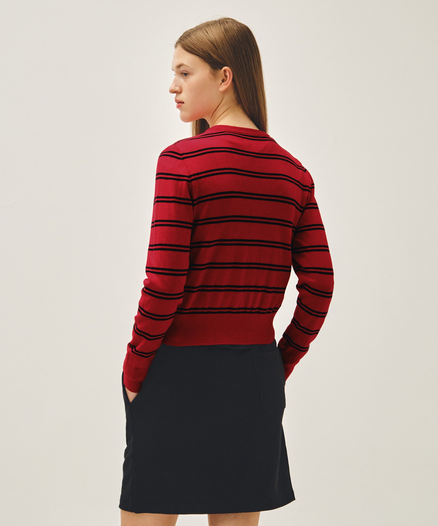 Marithe & Francois Girbaud - Stripe Knit Cardigan (Red) product image 3 | TRAB K-Fashion Australia