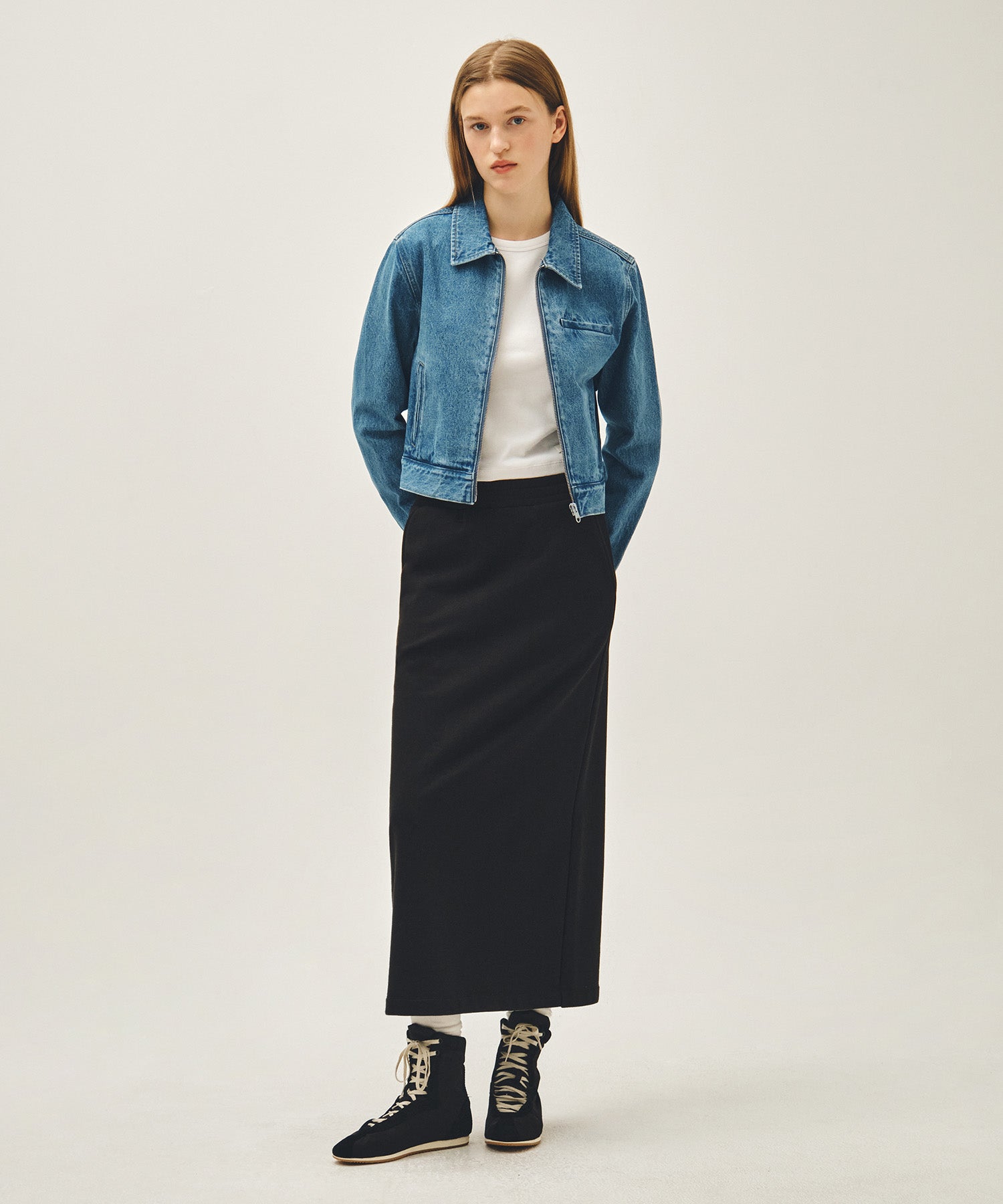 Marithe & Francois Girbaud - Classic Logo Sweat Long Skirt (Black Black) product image 3 | TRAB K-Fashion Australia