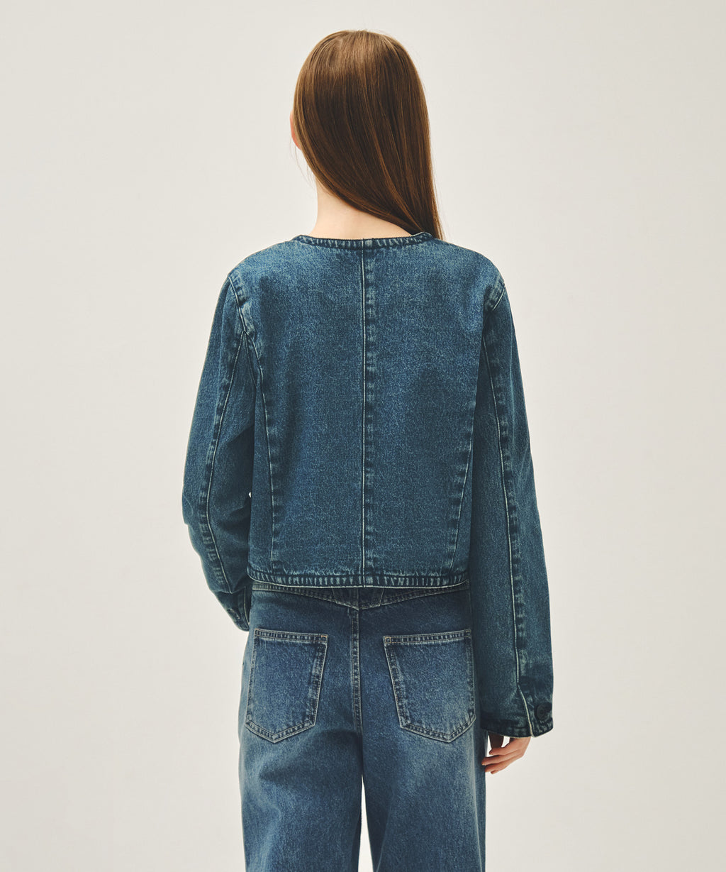 Marithe & Francois Girbaud - Round Neck Denim Jacket (Dark Blue) product image 3 | TRAB K-Fashion Australia