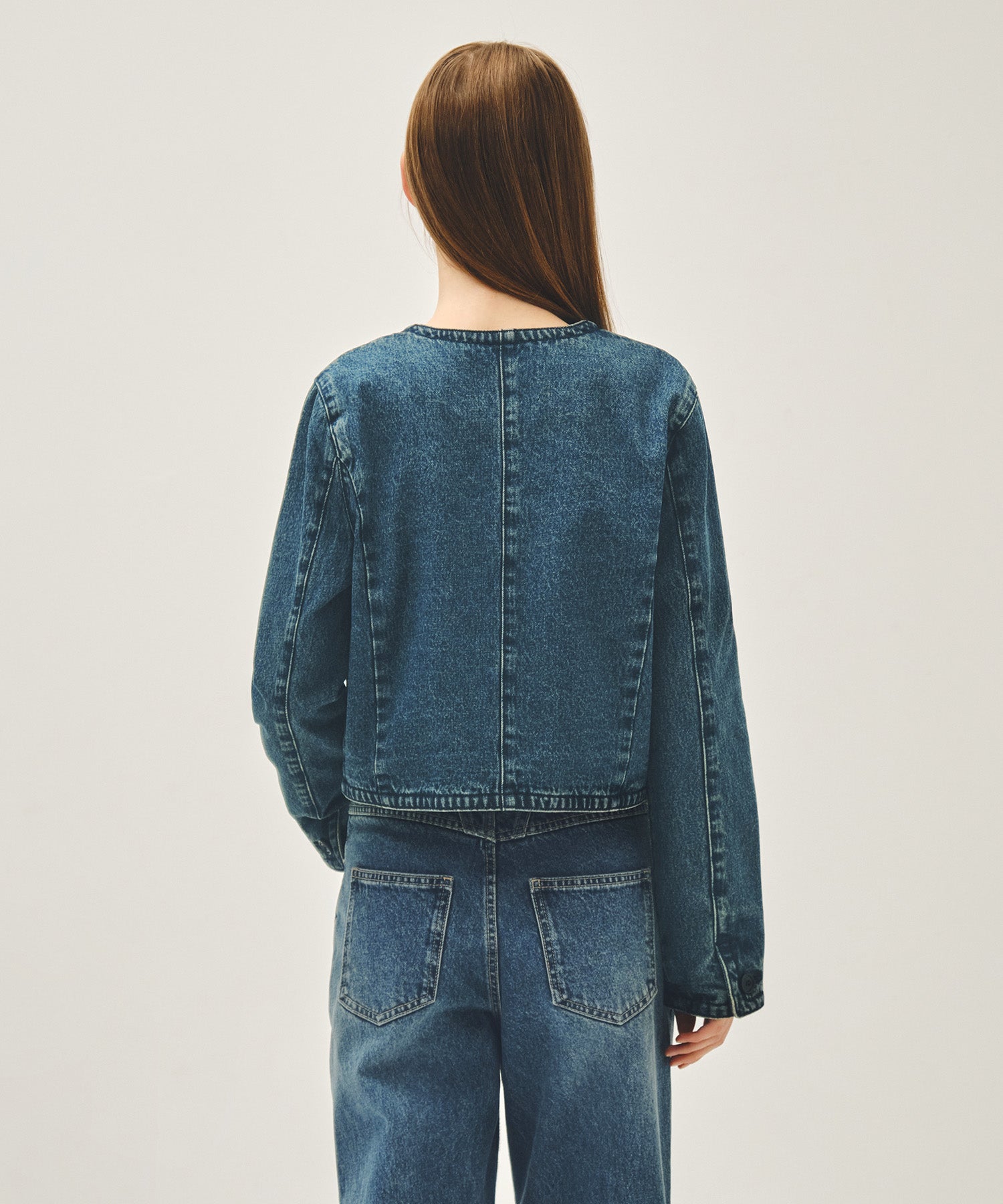 Marithe & Francois Girbaud - Round Neck Denim Jacket (Dark Blue) product image 3 | TRAB K-Fashion Australia