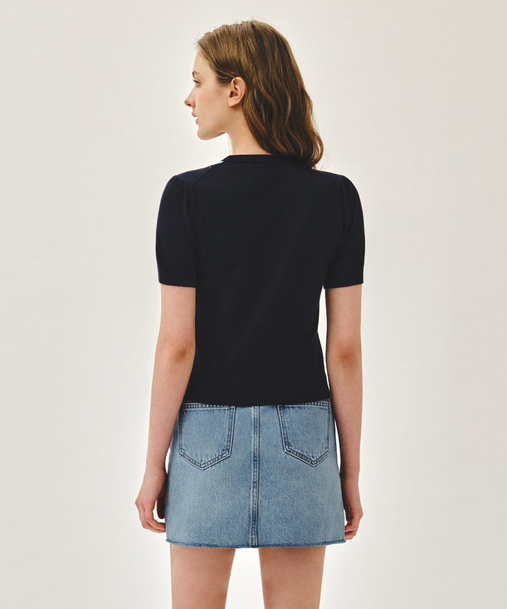 Marithe & Francois Girbaud - Argyle Cable Half Knit Pullover (Navy) product image 3 | TRAB K-Fashion Australia