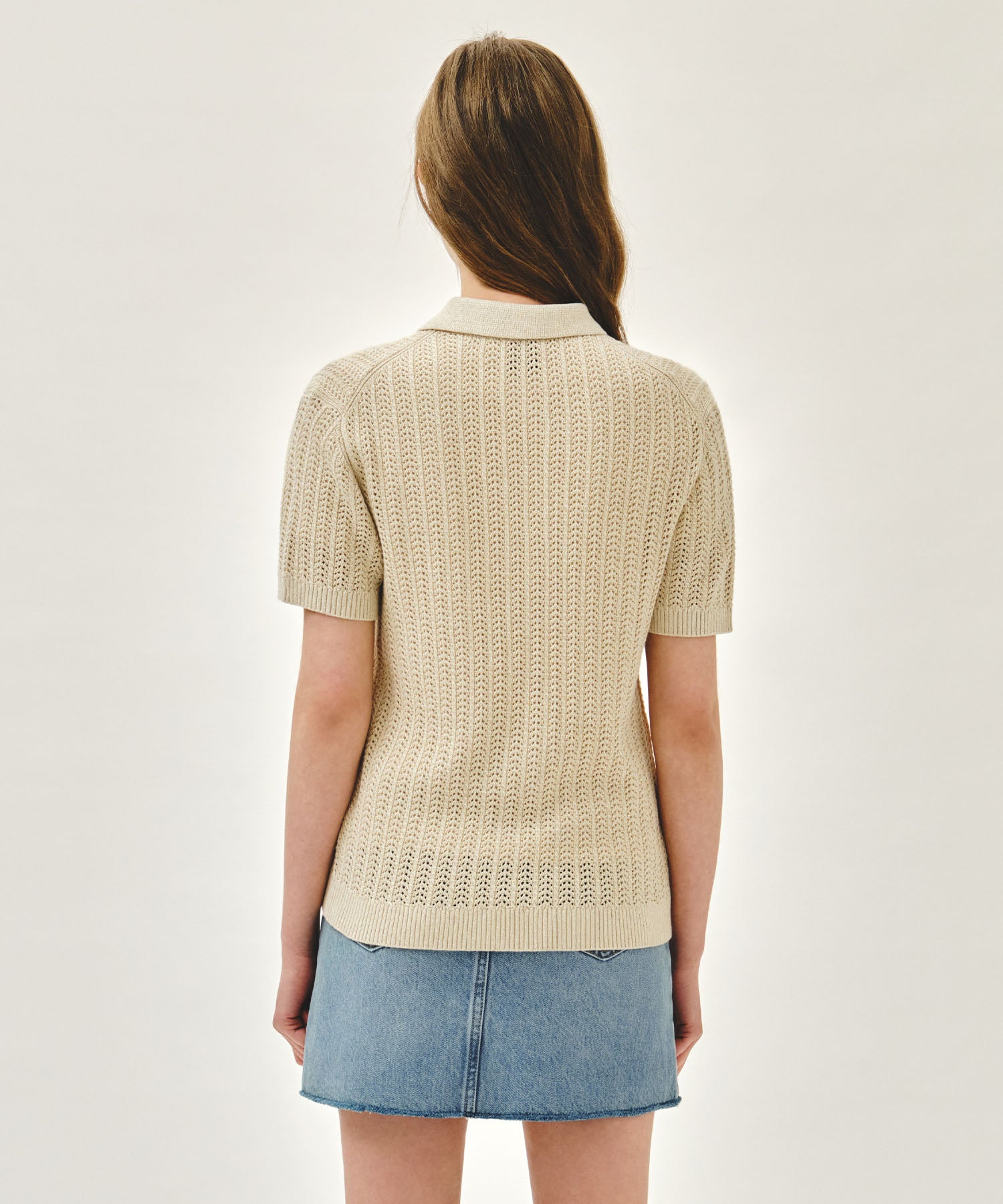 Marithe & Francois Girbaud - Wappen Crochet Half Knit Cardigan (Beige) product image 3 | TRAB K-Fashion Australia