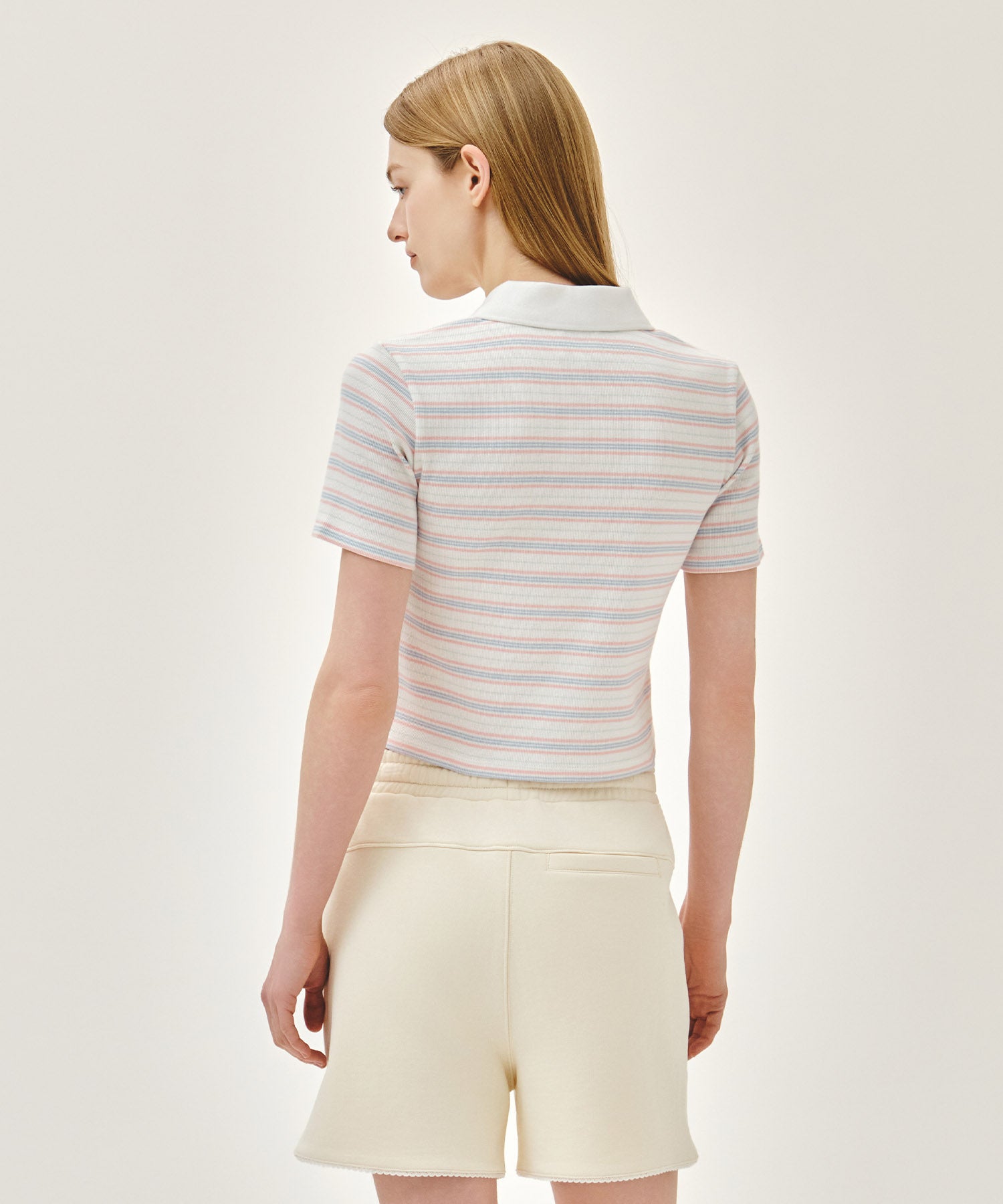 Marithe & Francois Girbaud - Stripe Slim Crop Collar Tee (Ivory) product image 3 | TRAB K-Fashion Australia