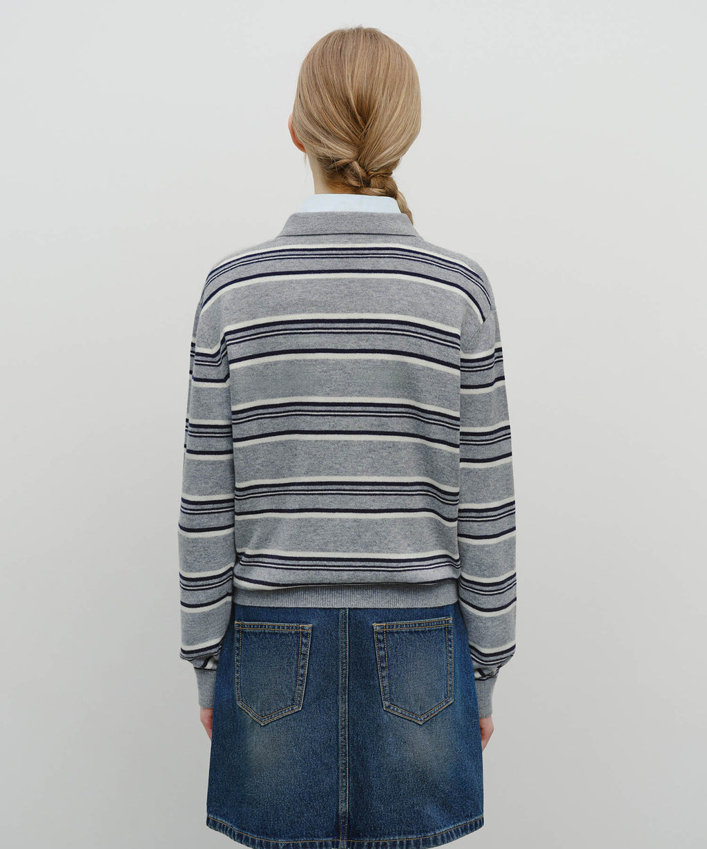 Marithe & Francois Girbaud - Regular Logo Stripe Polo Knit (Melange Gray) product image 3 | TRAB K-Fashion Australia