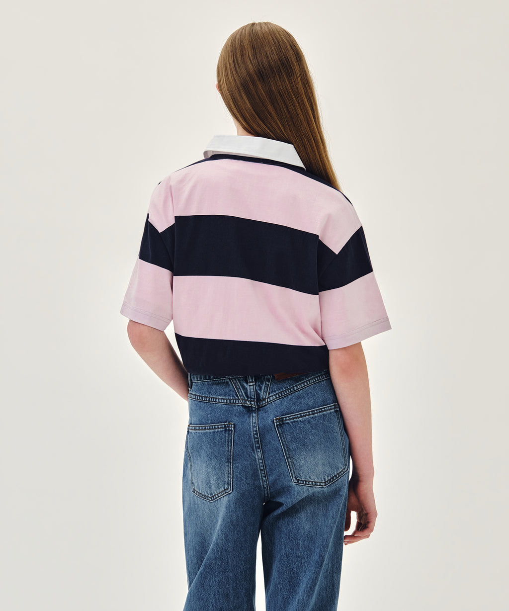 Marithe & Francois Girbaud - Small Classic Logo Rugby Stripe Oversized Collar Tee (Pink) product image 3 | TRAB K-Fashion Australia