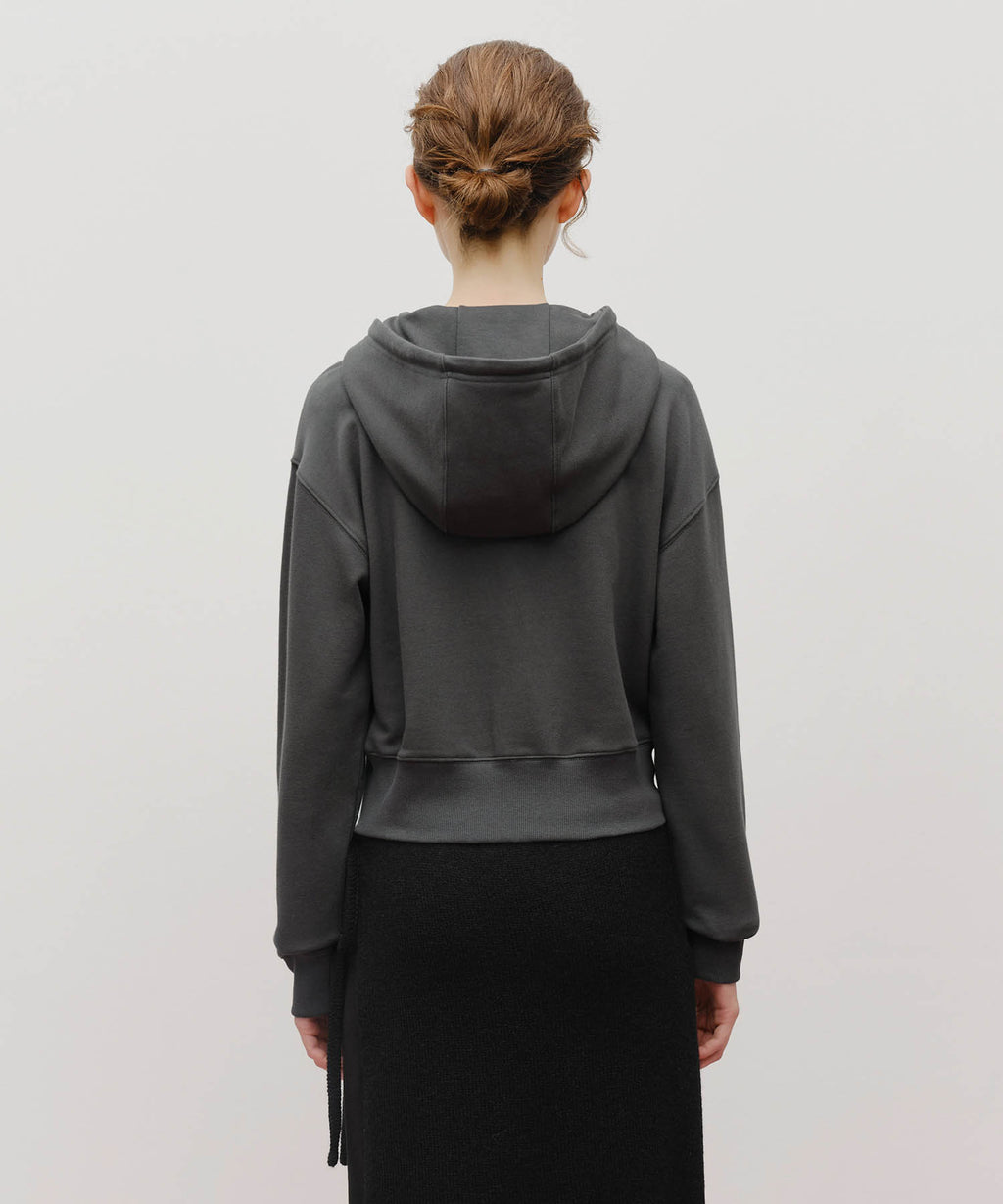 Marithe & Francois Girbaud - Lace Applique Crop Hoodie Zipup (Charcoal) product image 3 | TRAB K-Fashion Australia