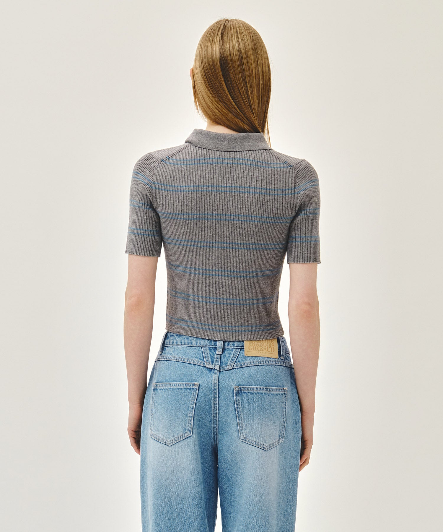 Marithe & Francois Girbaud - Stripe Half Zip Up Slim Knit (Melange Gray) product image 3 | TRAB K-Fashion Australia