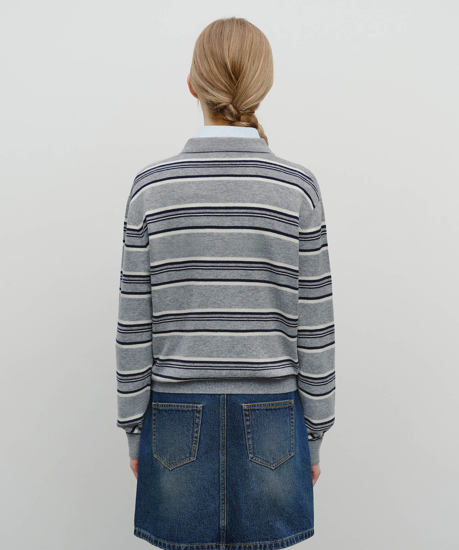 Marithe & Francois Girbaud - Regular Logo Stripe Polo Knit (Melange Gray) product image 3 | TRAB K-Fashion Australia