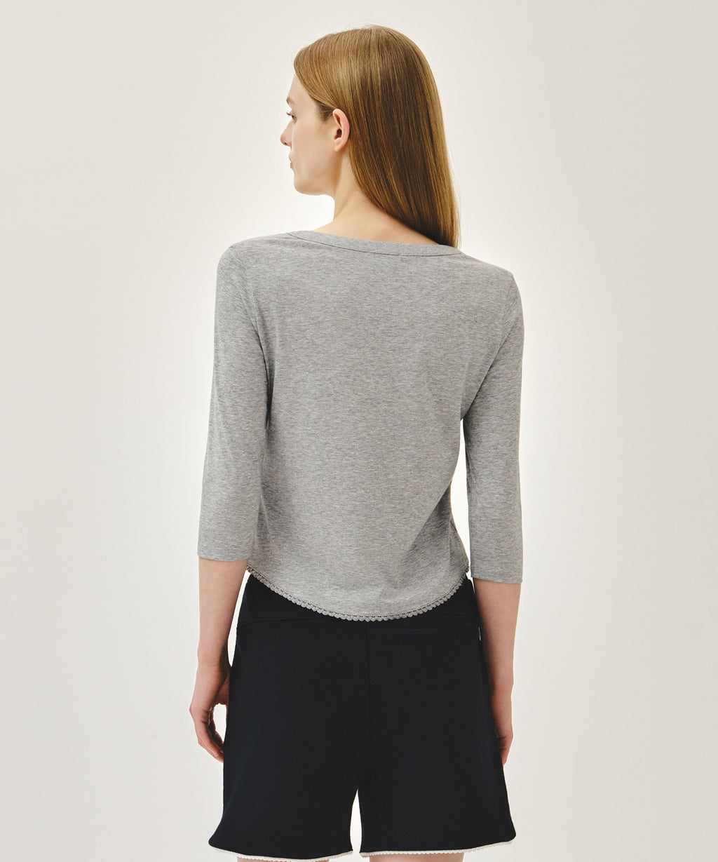 Marithe & Francois Girbaud - Small Classic Logo Henley Neck 3/4 Sleeve Tee (Heather Gray) product image 3 | TRAB K-Fashion Australia