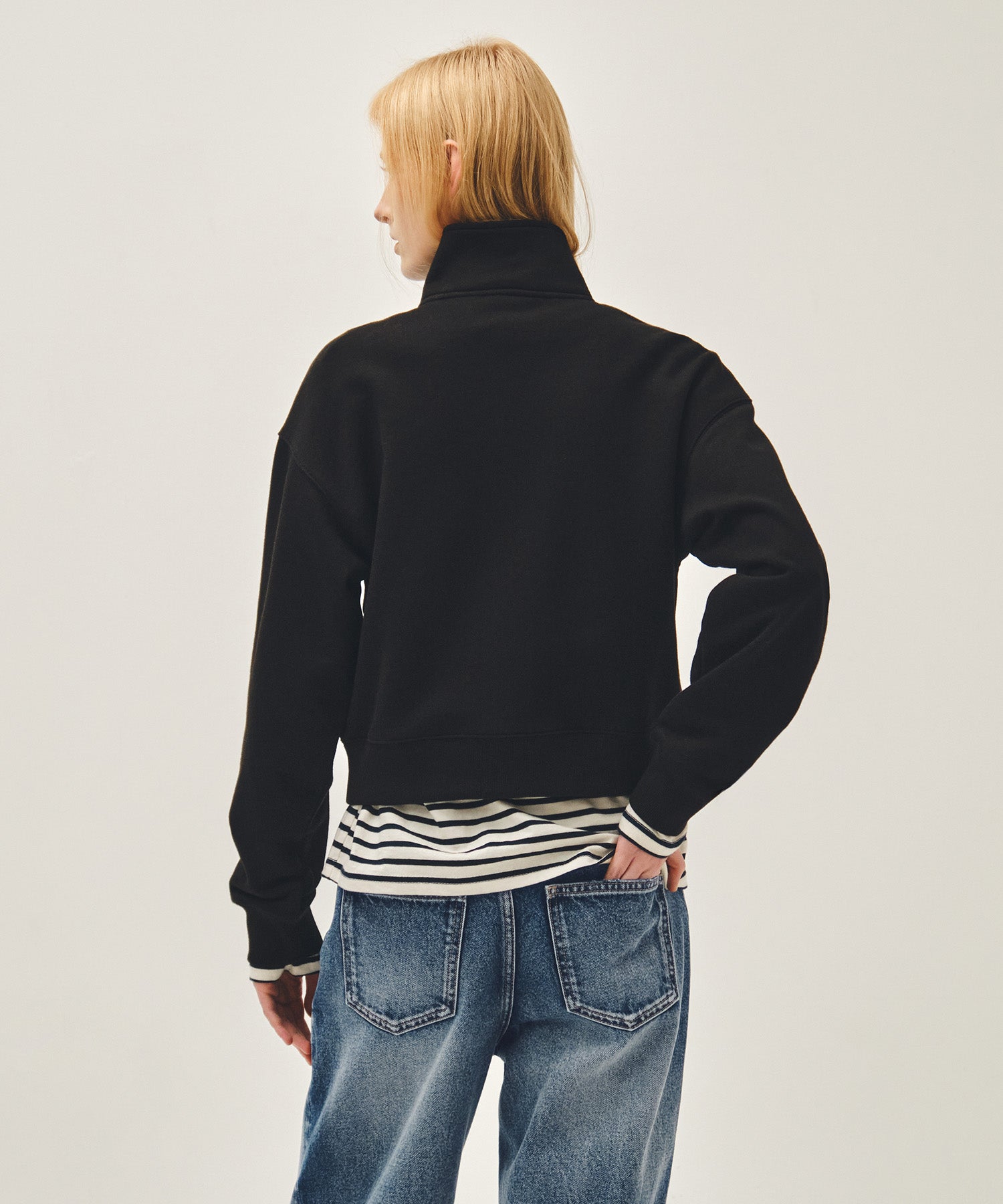 Marithe & Francois Girbaud - Small Classic Logo Half Zipup Crop Sweatshirt (Black) product image 3 | TRAB K-Fashion Australia