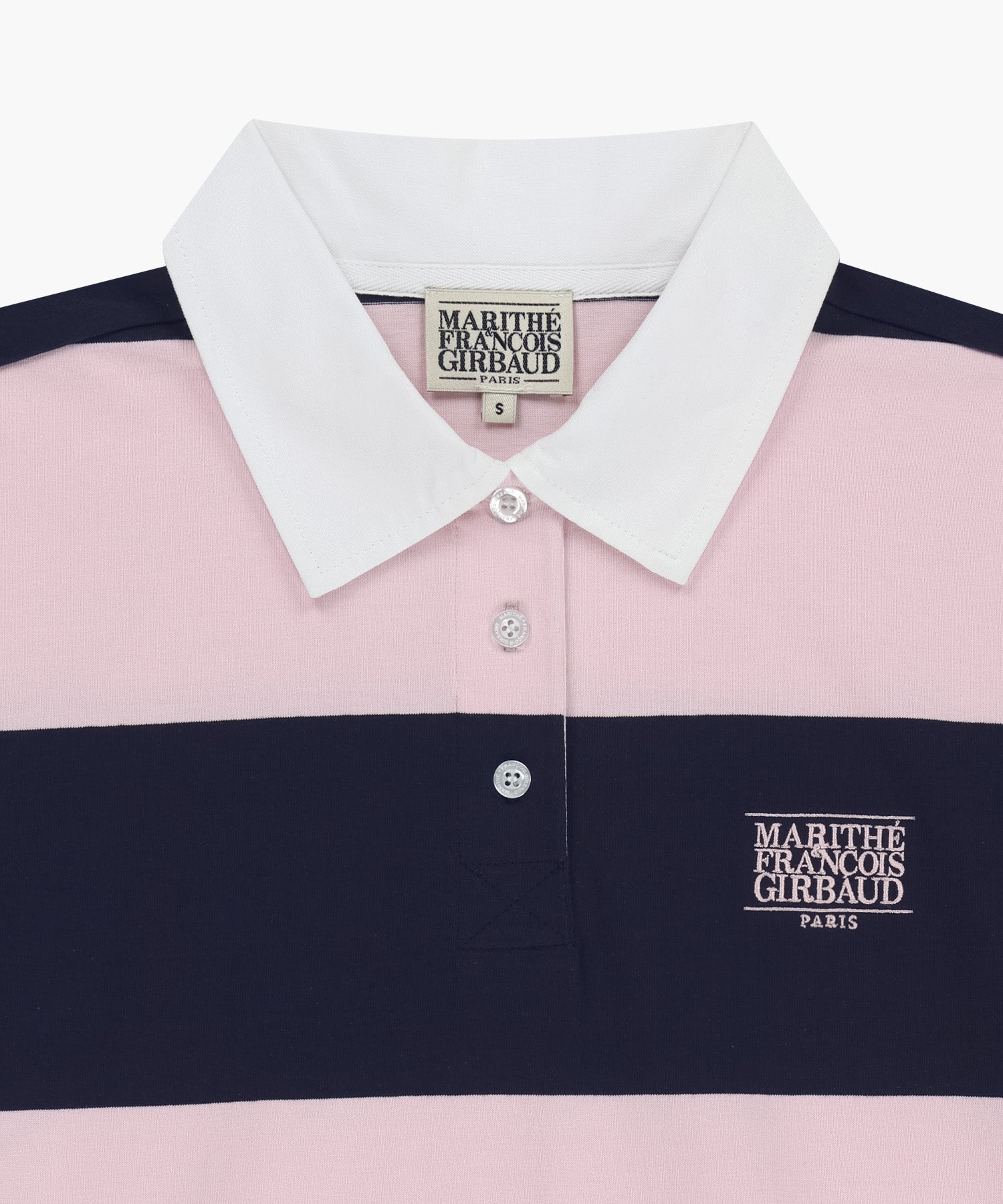 Marithe & Francois Girbaud - [Pre-order – Ships 10 Jul] Small Classic Logo Rugby Stripe Oversized Collar Tee (Pink) product image 3 | TRAB K-Fashion Australia