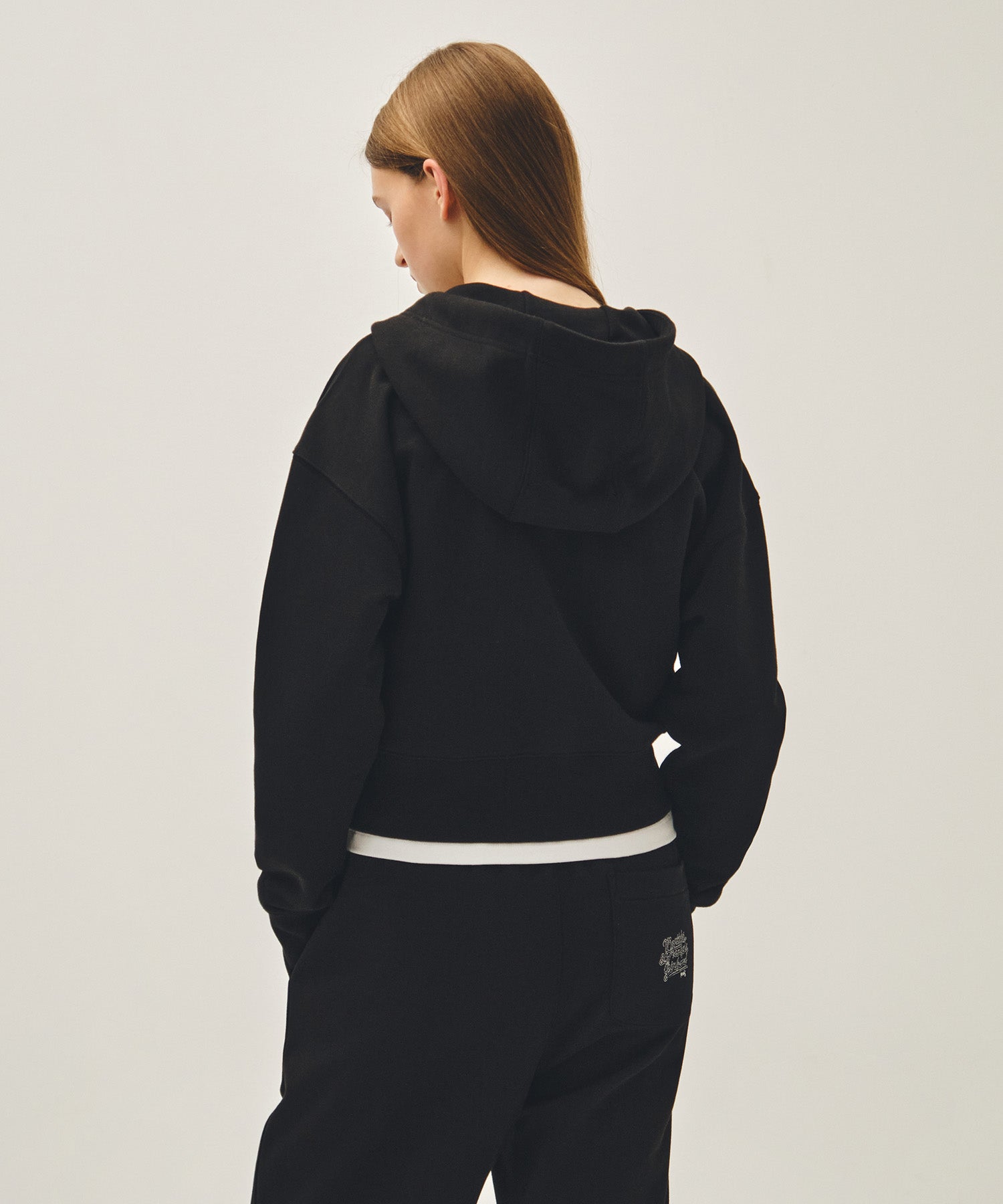 Marithe & Francois Girbaud - Classic Logo Crop Hoodie Zipup (Black Black) product image 3 | TRAB K-Fashion Australia