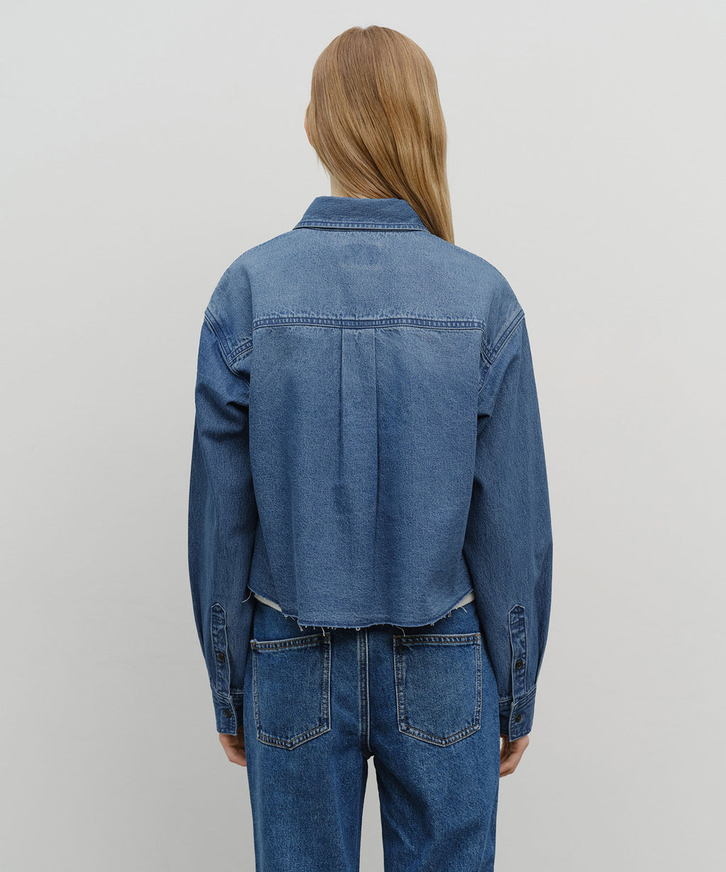 Marithe & Francois Girbaud - Heritage Lettering Logo Denim Crop Shirt (Blue) product image 3 | TRAB K-Fashion Australia
