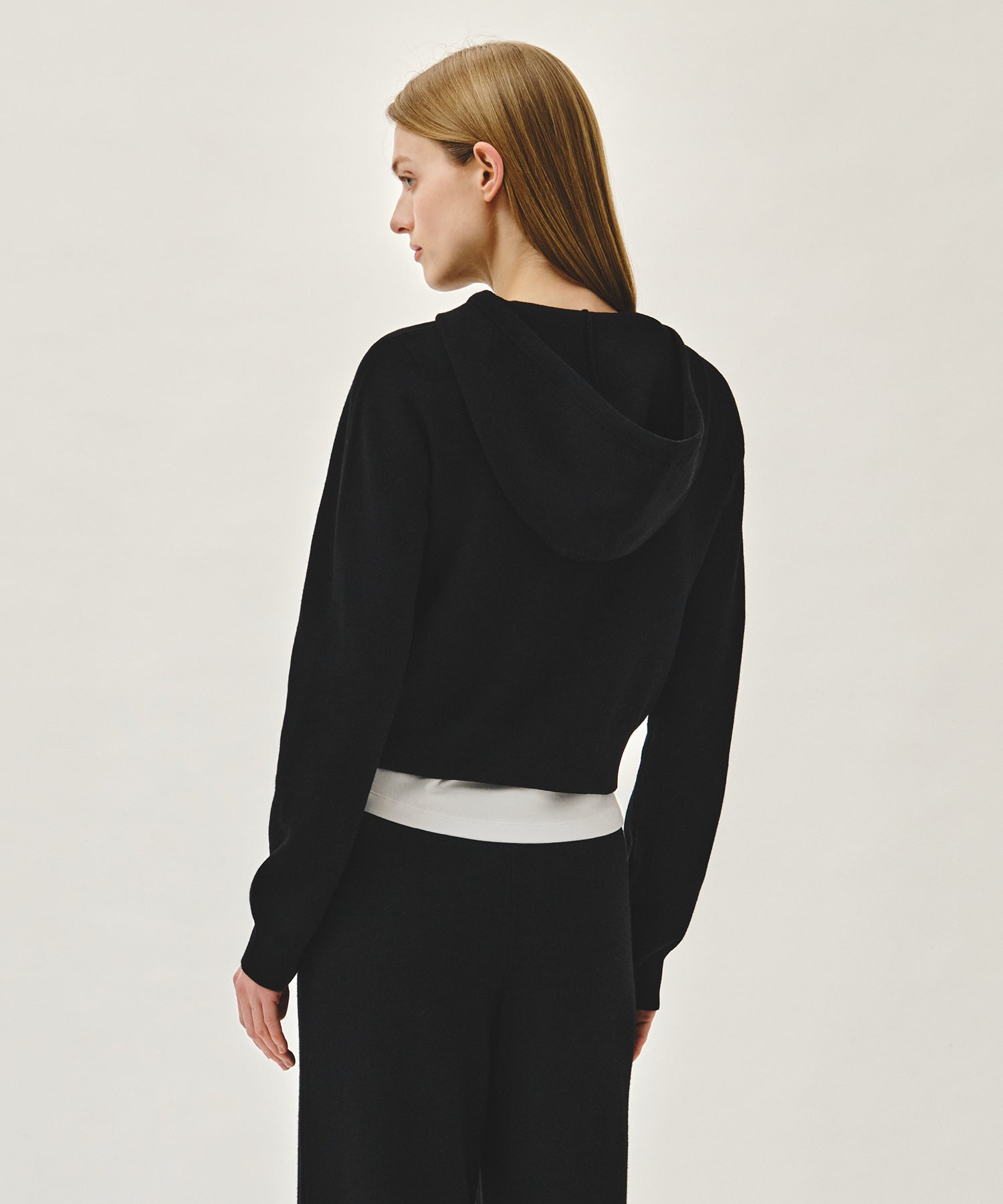 Marithe & Francois Girbaud - Small Classic Logo Crop Knit Hoodie Zipup (Black) product image 3 | TRAB K-Fashion Australia