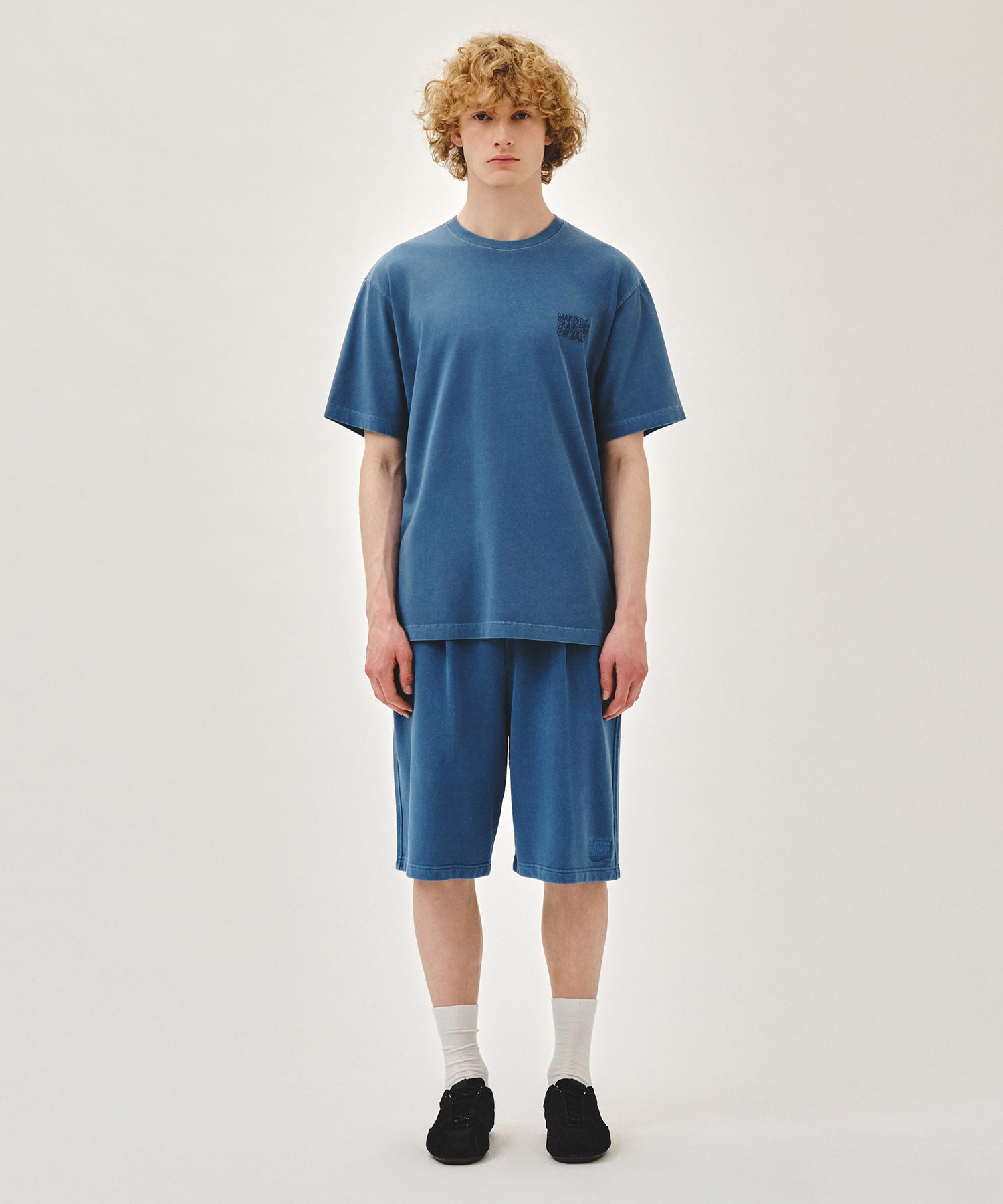 Marithe & Francois Girbaud - Outline Classic Logo Dyeing Bermuda Sweat Shorts (Blue) product image 3 | TRAB K-Fashion Australia
