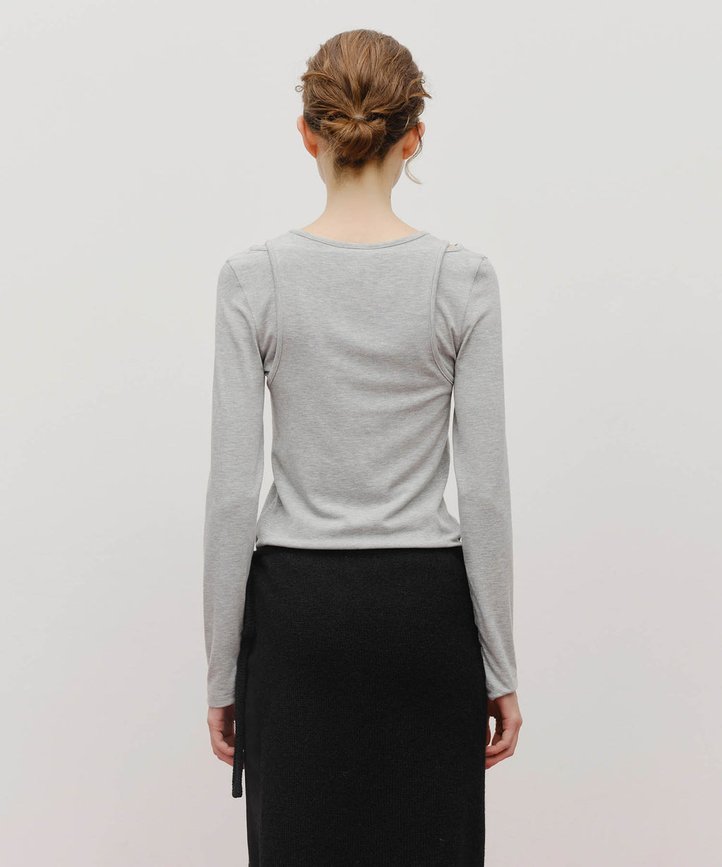 Marithe & Francois Girbaud - Layered Jersey Long Sleeve (Light Heather Gray) product image 3 | TRAB K-Fashion Australia