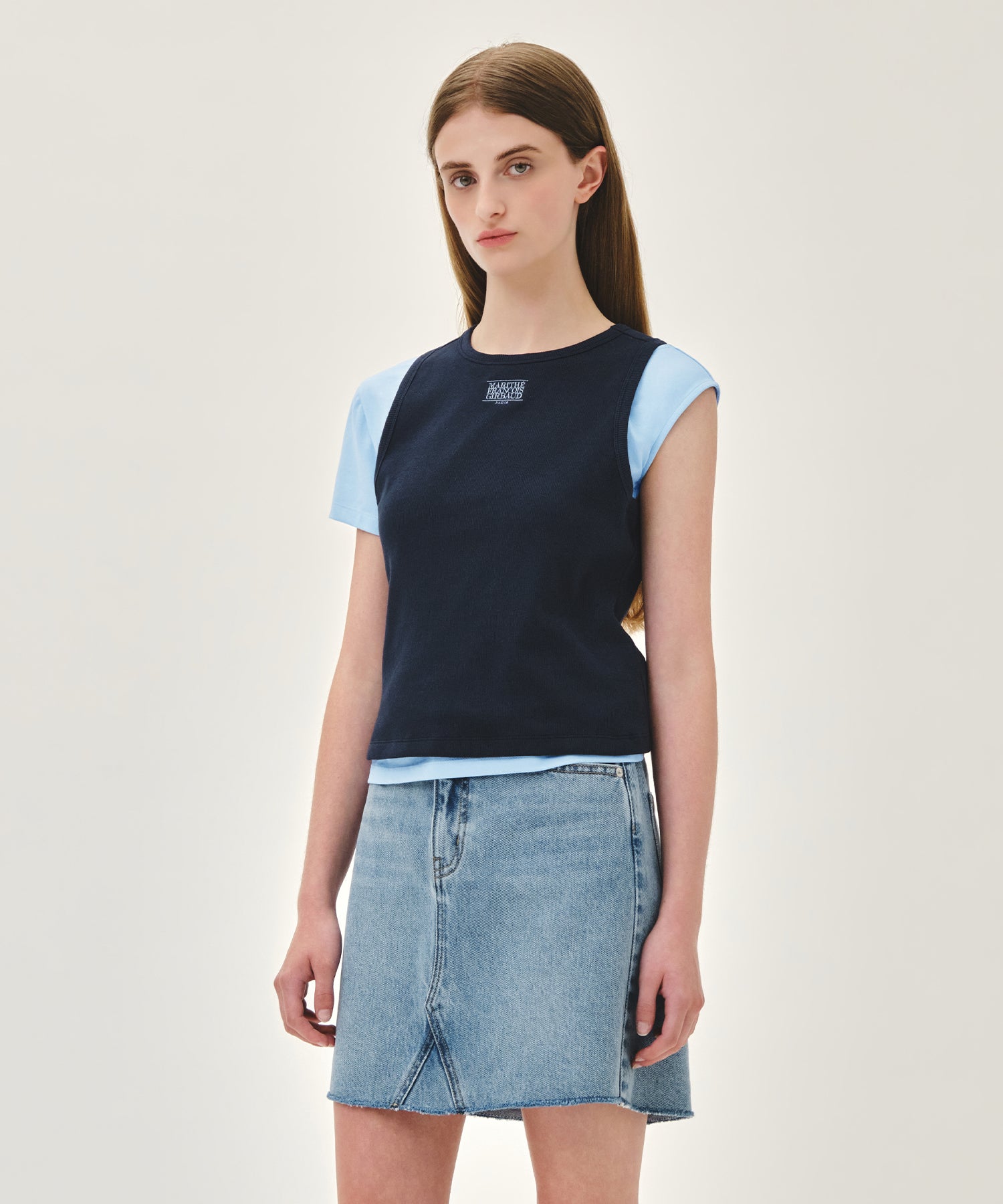 Marithe & Francois Girbaud - Small Classic Logo One Shoulder Layered Tee (Sky Blue) product image 3 | TRAB K-Fashion Australia
