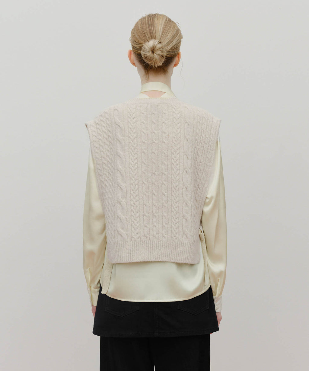 Marithe & Francois Girbaud - Side Ribbon Knit Vest (Ivory) product image 3 | TRAB K-Fashion Australia