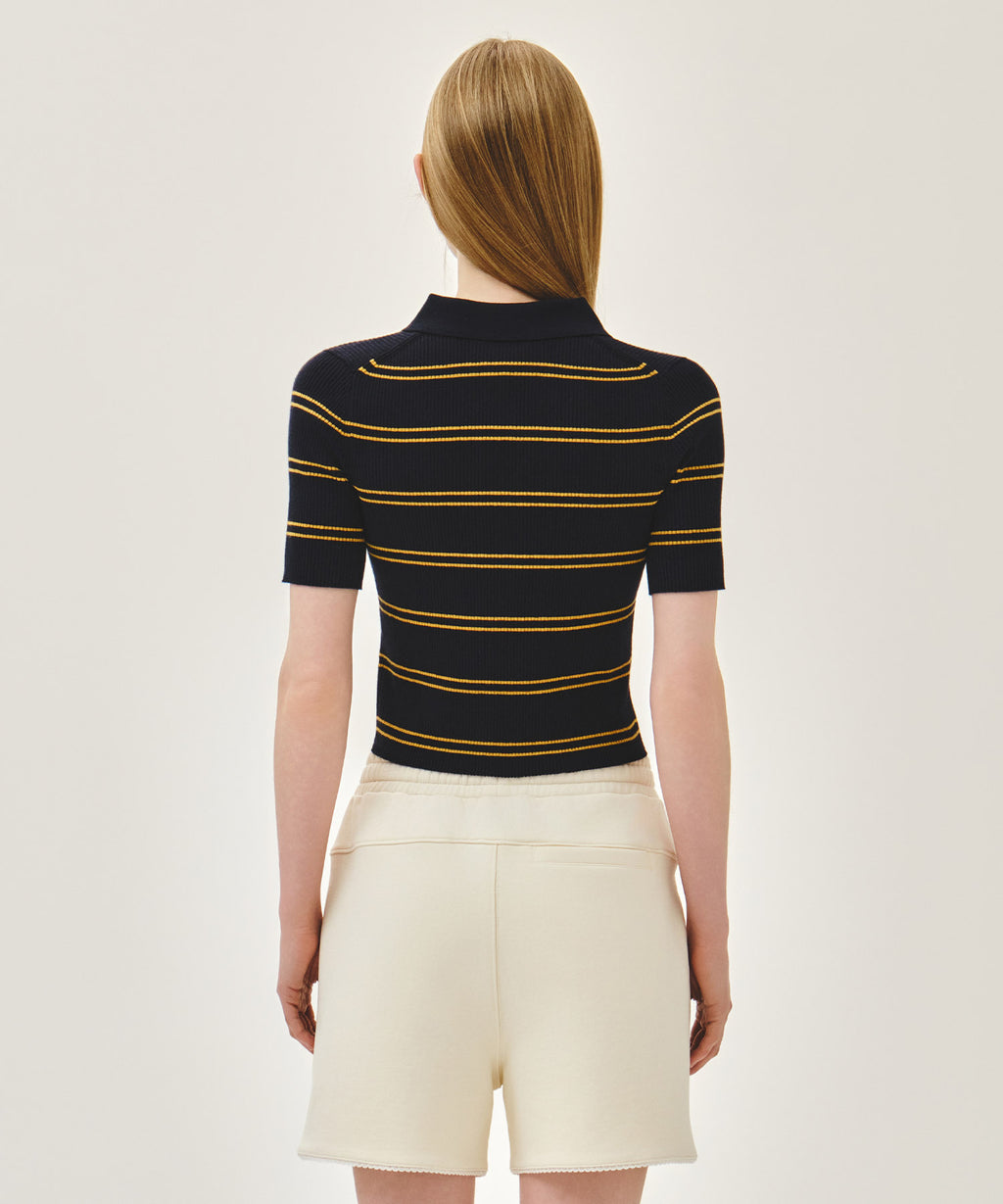 Marithe & Francois Girbaud - Stripe Half Zip Up Slim Knit (Navy) product image 3 | TRAB K-Fashion Australia