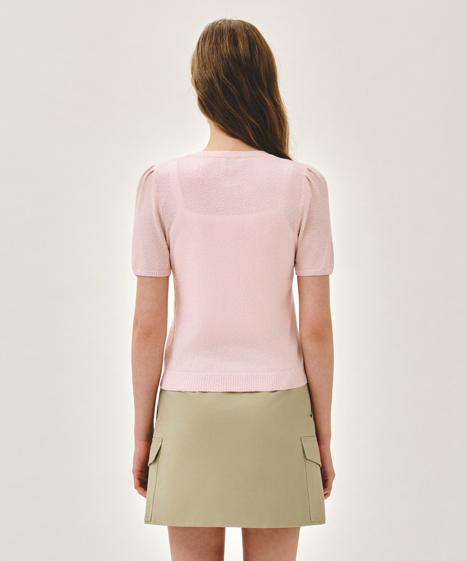 Marithe & Francois Girbaud - Puff Sleeve Half Knit Cardigan (Pink) product image 3 | TRAB K-Fashion Australia