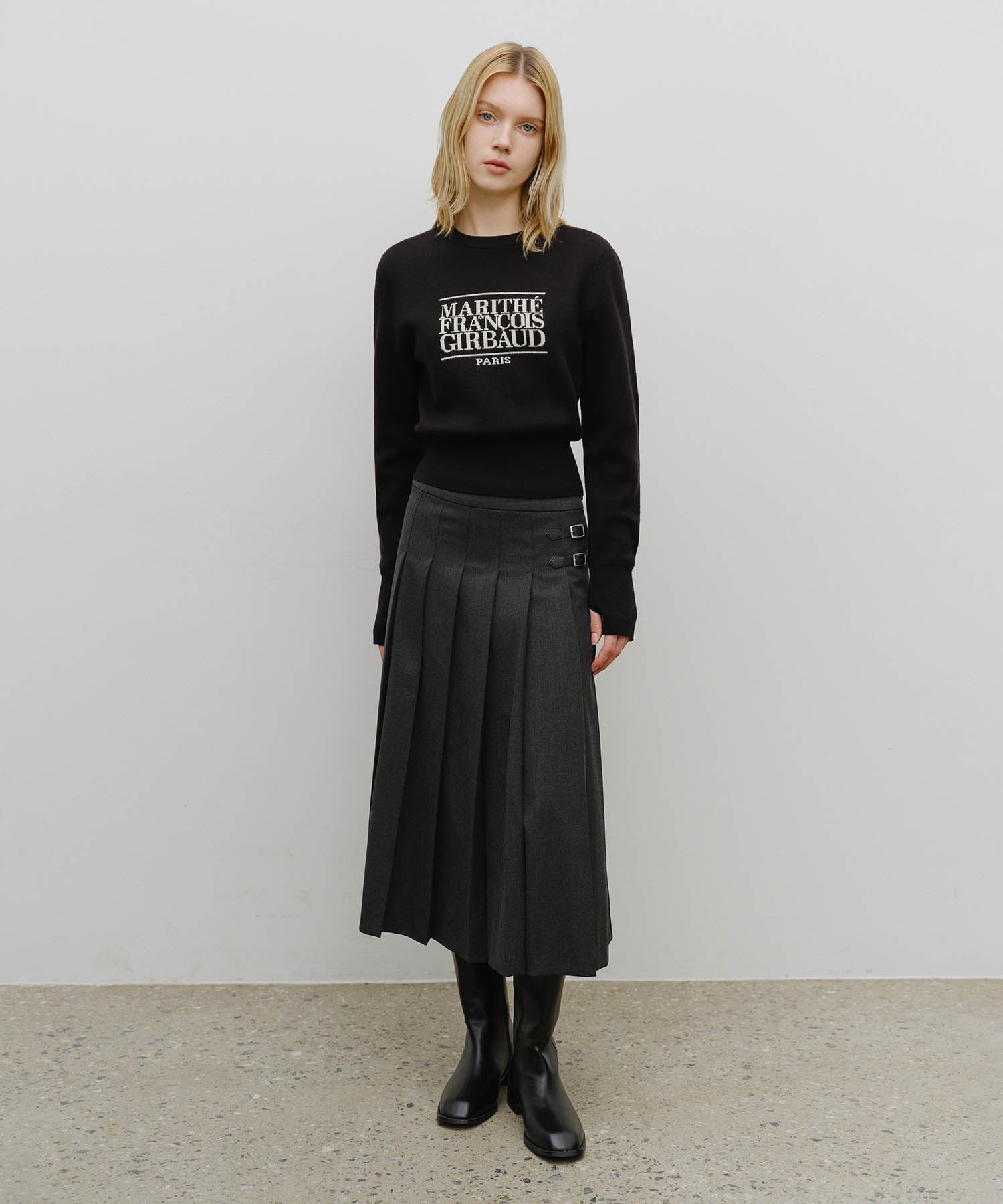 Marithe & Francois Girbaud - Side Buckle Pleated Midi Skirt (Charcoal) product image 3 | TRAB K-Fashion Australia