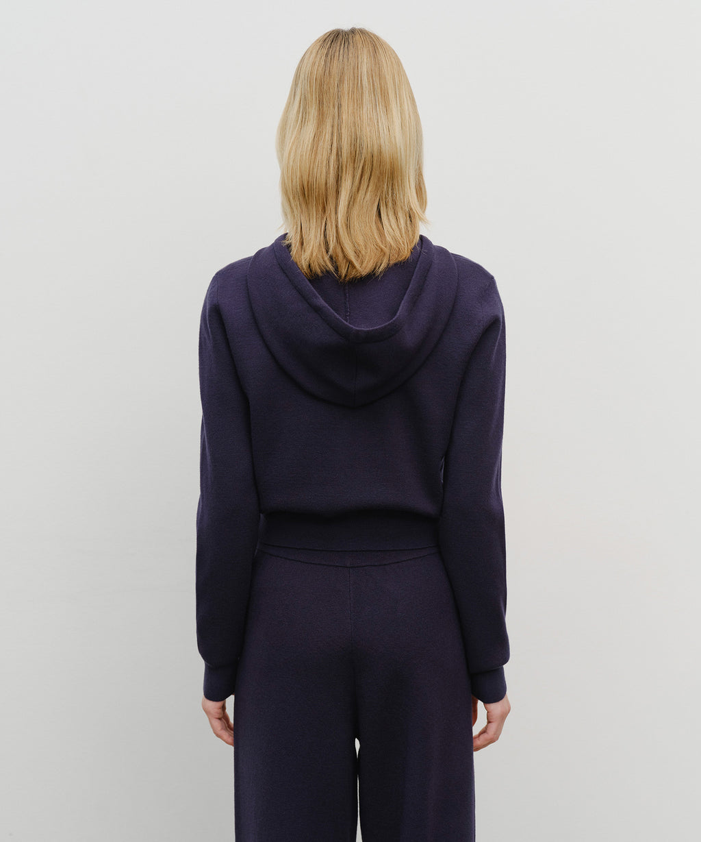 Marithe & Francois Girbaud - Classic Logo Crop Knit Hoodie Zipup (Navy) product image 3 | TRAB K-Fashion Australia