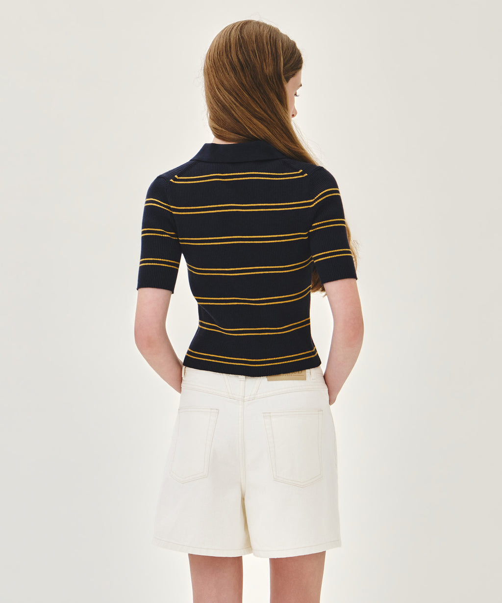 Marithe & Francois Girbaud - Stripe Half Zip Up Slim Knit (Navy) product image 3 | TRAB K-Fashion Australia
