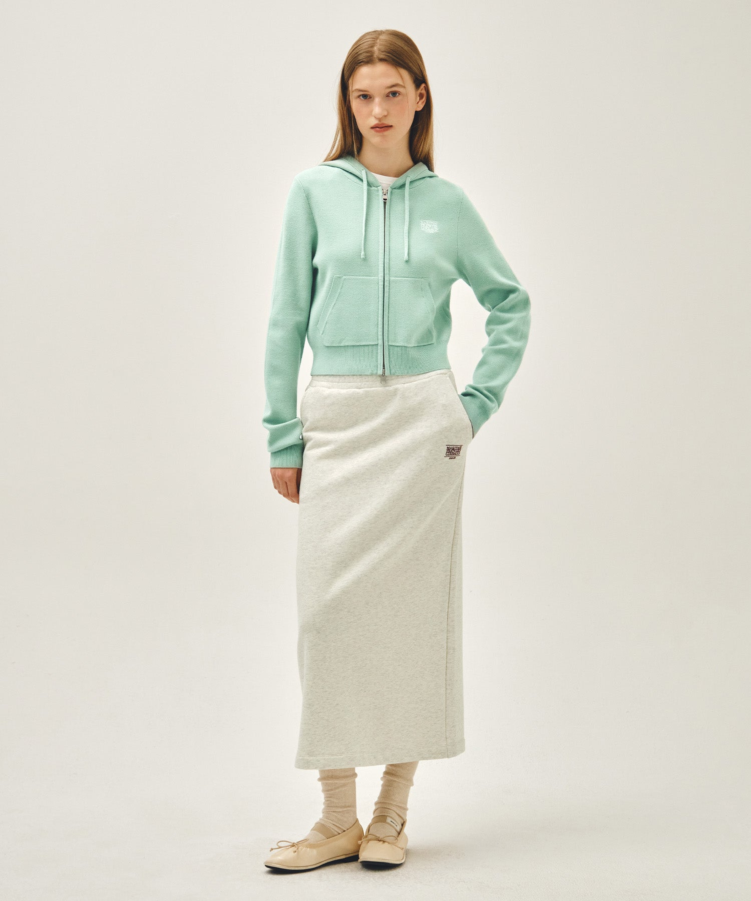 Marithe & Francois Girbaud - Classic Logo Sweat Long Skirt (Oatmeal) product image 3 | TRAB K-Fashion Australia