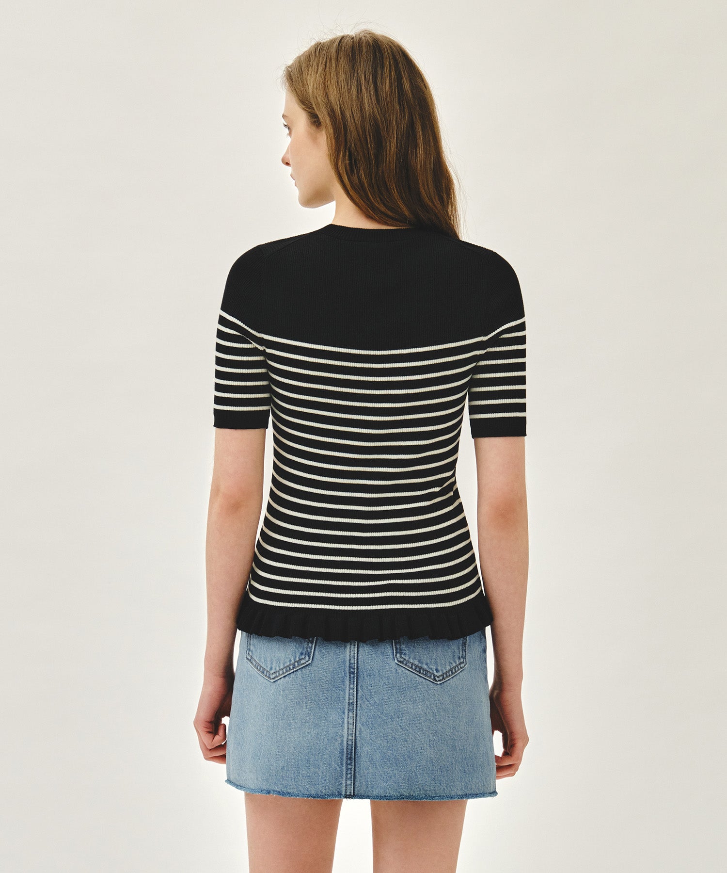 Marithe & Francois Girbaud - Ruffle Point Stripe Half Knit Pullover (Black) product image 3 | TRAB K-Fashion Australia