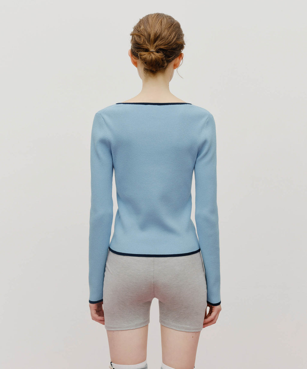 Marithe & Francois Girbaud - Color Point Square Neck Knit Pullover (Sky Blue) product image 3 | TRAB K-Fashion Australia