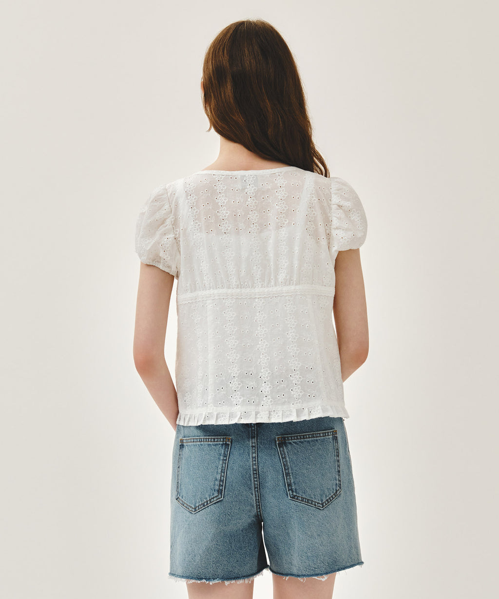 Marithe & Francois Girbaud - Puff Sleeve Lace Shirt (White) product image 3 | TRAB K-Fashion Australia