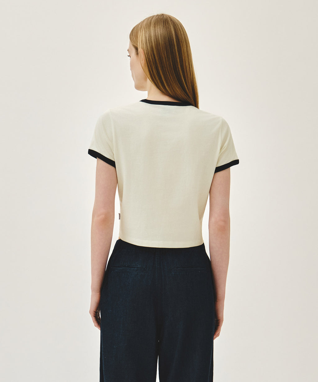 Marithe & Francois Girbaud - Classic Logo Applique Ringer Crop Tee (Ivory) product image 3 | TRAB K-Fashion Australia