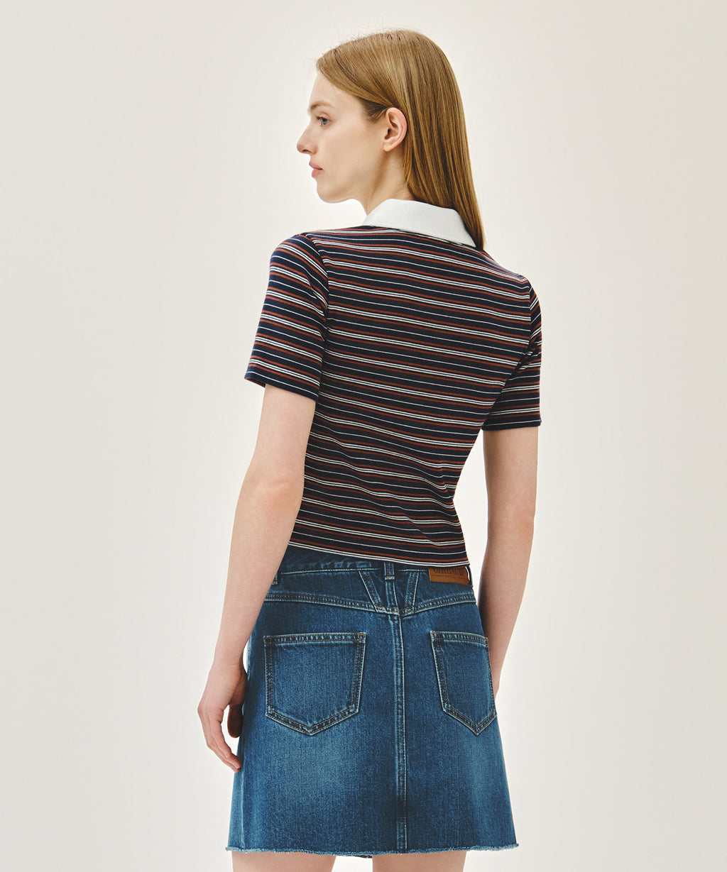 Marithe & Francois Girbaud - Stripe Slim Crop Collar Tee (Navy) product image 3 | TRAB K-Fashion Australia