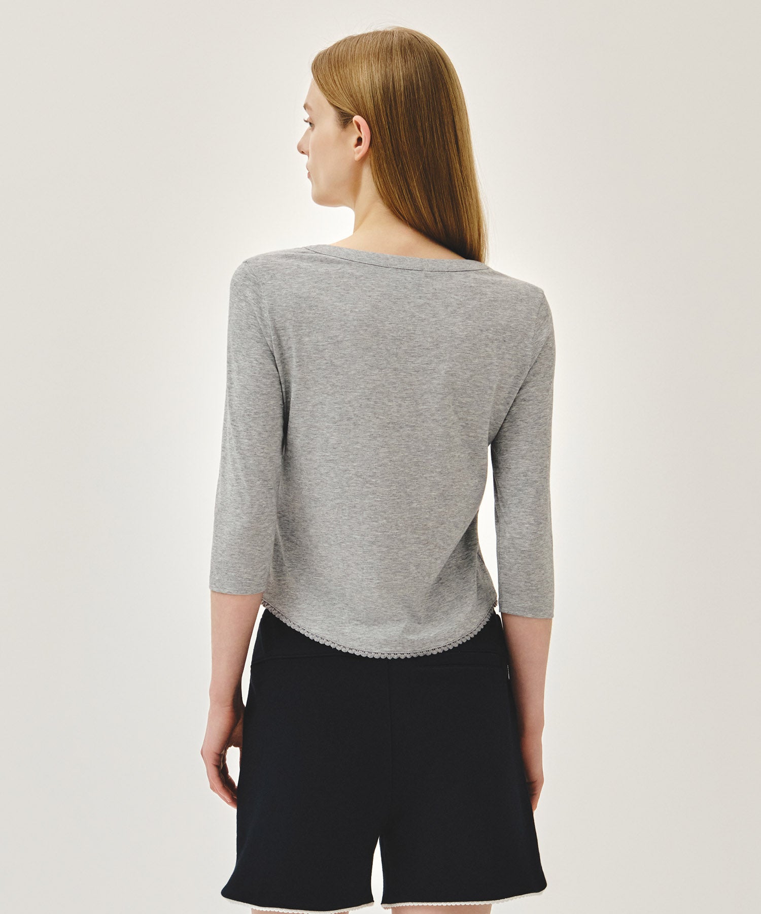 Marithe & Francois Girbaud - Small Classic Logo Henley Neck 3/4 Sleeve Tee (Heather Gray) product image 3 | TRAB K-Fashion Australia