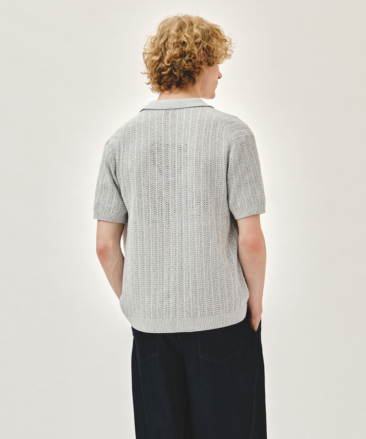 Marithe & Francois Girbaud - Wappen Crochet Half Knit Cardigan (Heather Gray) product image 3 | TRAB K-Fashion Australia