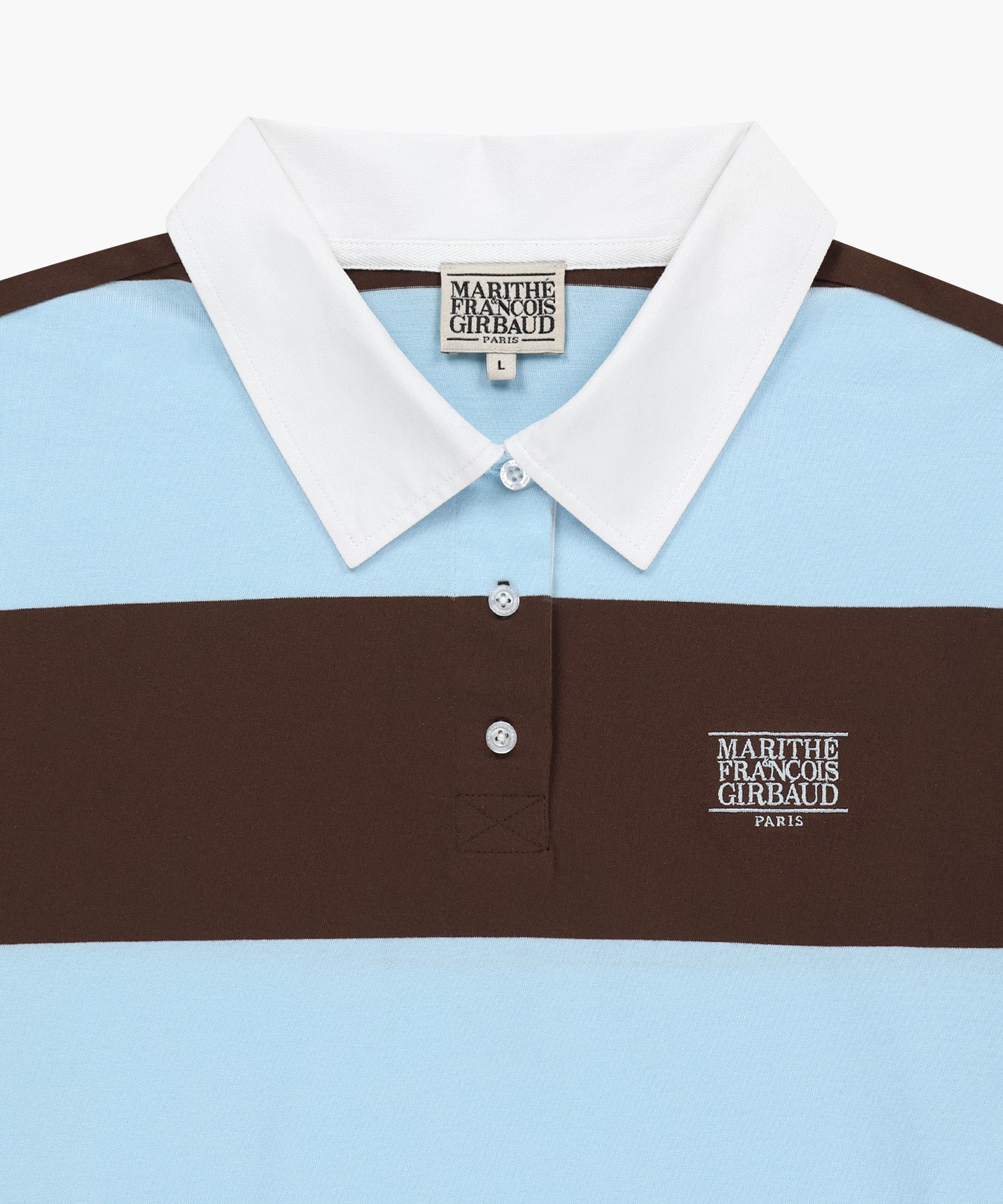 Marithe & Francois Girbaud - Small Classic Logo Rugby Stripe Oversized Collar Tee (Sky Blue) product image 3 | TRAB K-Fashion Australia