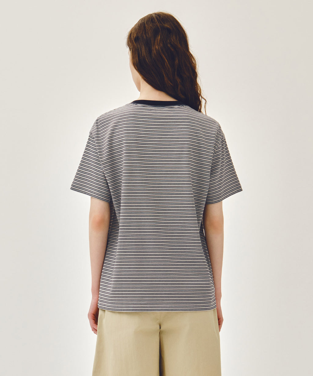 Marithe & Francois Girbaud - [Pre-order – Ships 19 Jun] Small Classic Logo Stripe Ringer Tee (Navy) product image 3 | TRAB K-Fashion Australia