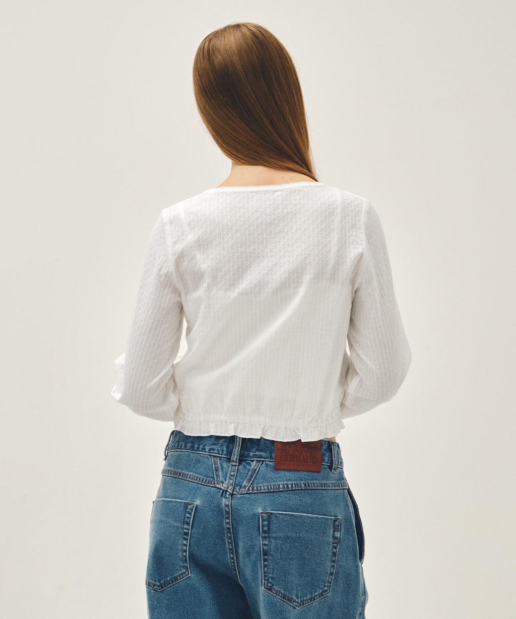 Marithe & Francois Girbaud - Lace Shirring Crop Blouse (White) product image 3 | TRAB K-Fashion Australia