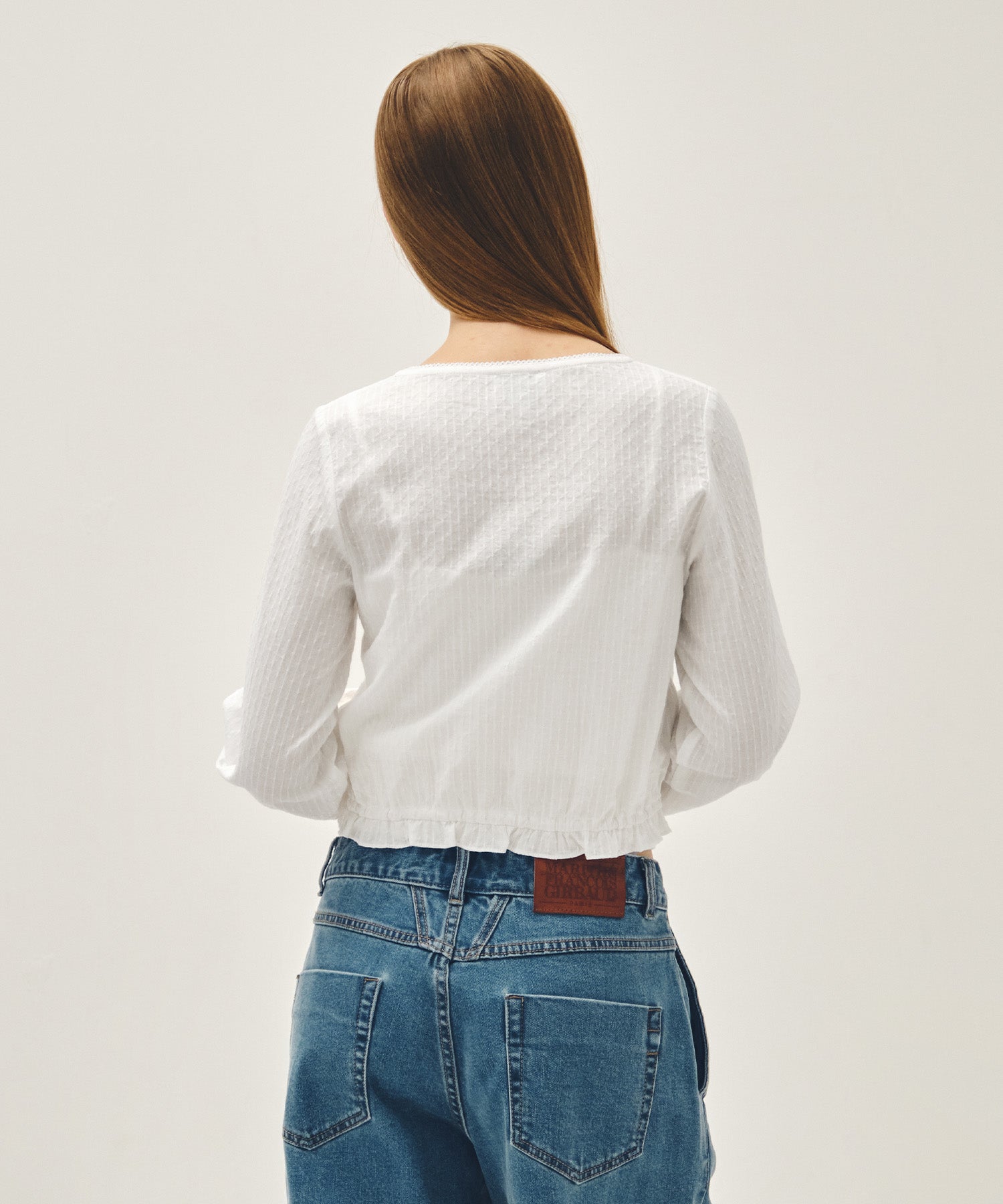 Marithe & Francois Girbaud - Lace Shirring Crop Blouse (White) product image 3 | TRAB K-Fashion Australia