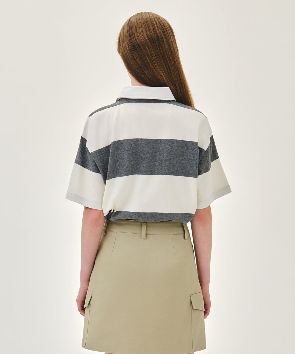 Marithe & Francois Girbaud - Small Classic Logo Rugby Stripe Oversized Collar Tee (Ivory) product image 7 | TRAB K-Fashion Australia