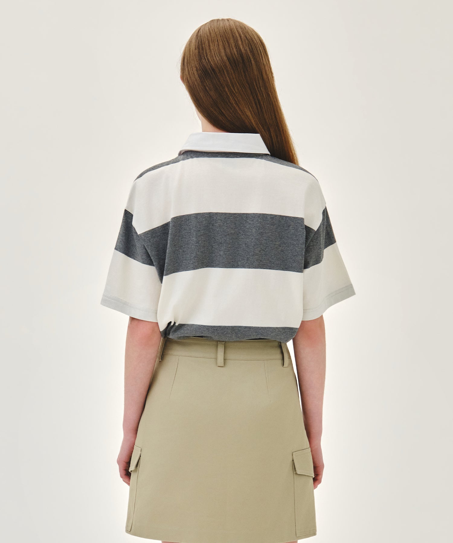 Marithe & Francois Girbaud - Small Classic Logo Rugby Stripe Oversized Collar Tee (Ivory) product image 7 | TRAB K-Fashion Australia