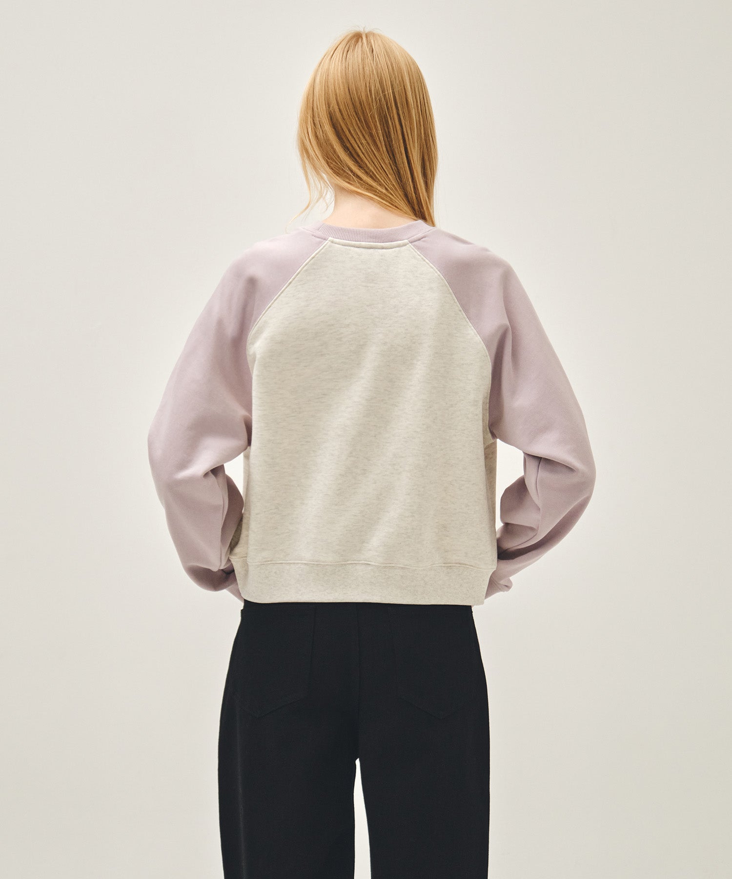 Marithe & Francois Girbaud - Block Classic Logo Raglan Crop Sweatshirt (Light Purple) product image 3 | TRAB K-Fashion Australia